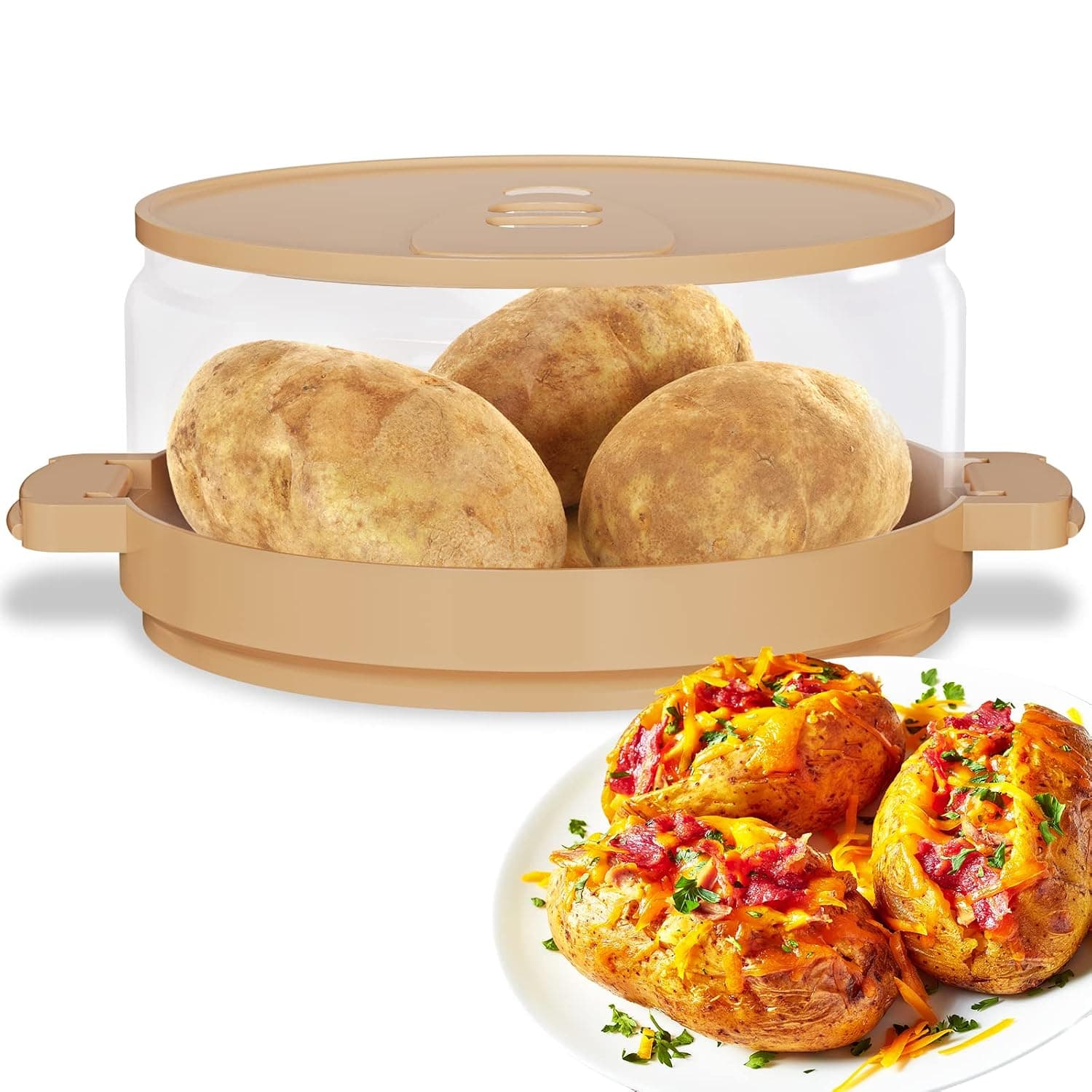Baked Potato Microwave Cooker SEEN-ON-TV Tender Fluffy Cooks in Minutes Steamer, Dishwasher-Safe Home Kitchen Gadgets Accessories Essentials for New Home, 8 Inches Clear