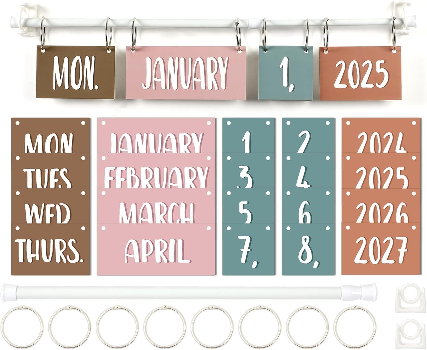 YelaJoy Classroom Flip Calendar, Adjustable Calendar Holder with Educational Daily Date Cards, Colorful Hanging Wall Decor Chart for Teachers, Homeschool and School Learning Display