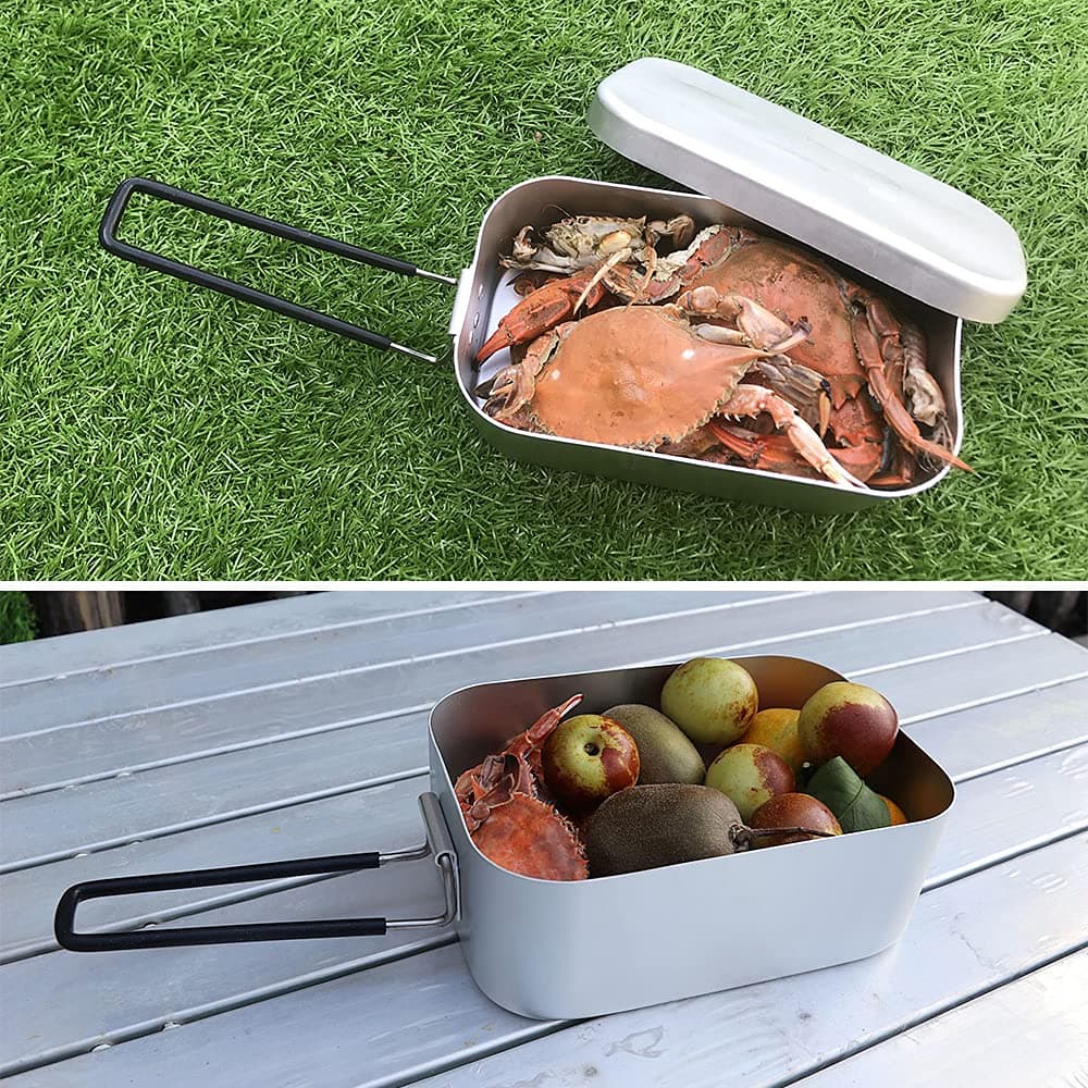 Morelian Bike Saddle Bag,Foldable Galvanized Stove Lunch Box, Aluminum Handle with Food Elevator, for Steaming, Heating, Cooling Indoors and Outdoors