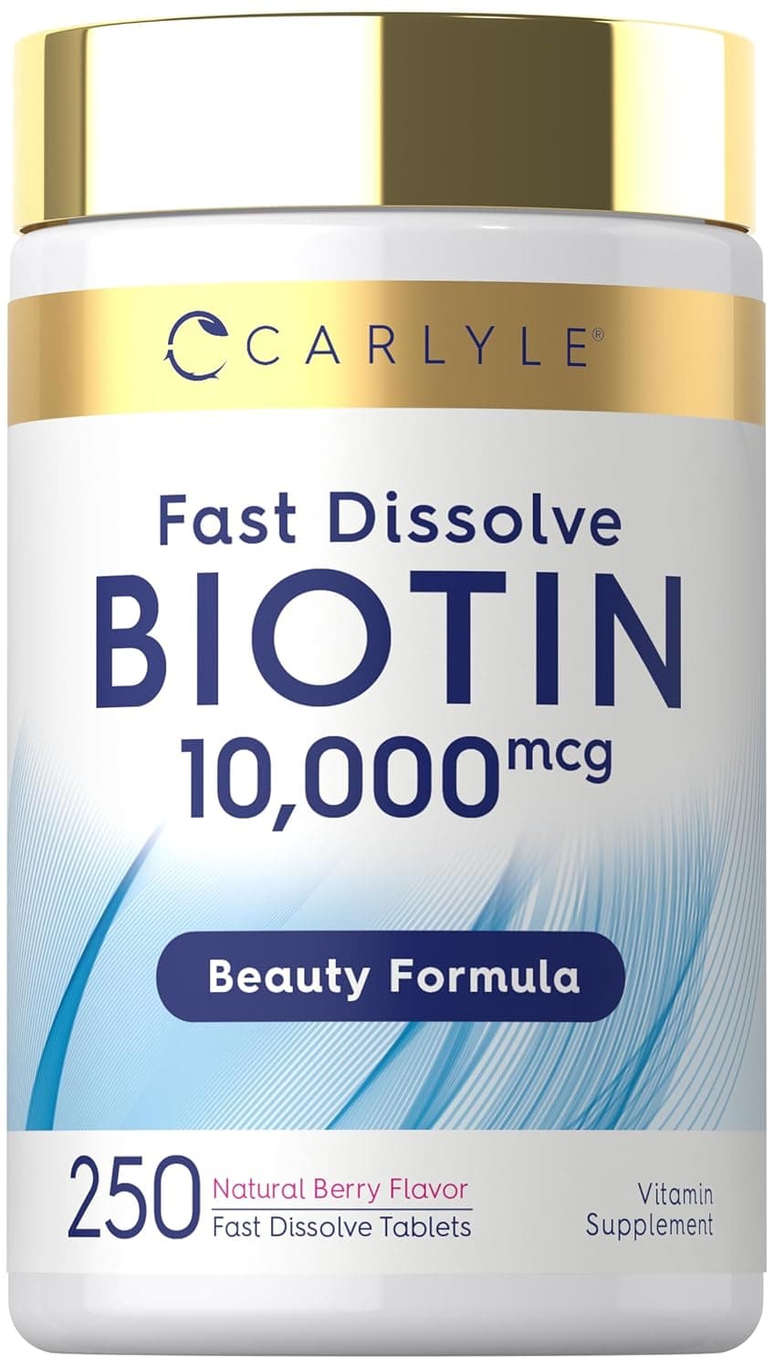 Carlyle Biotin 10000mcg | 250 Fast Dissolve Tablets | Max Strength | Vegetarian, Non-GMO, Gluten Free Supplement