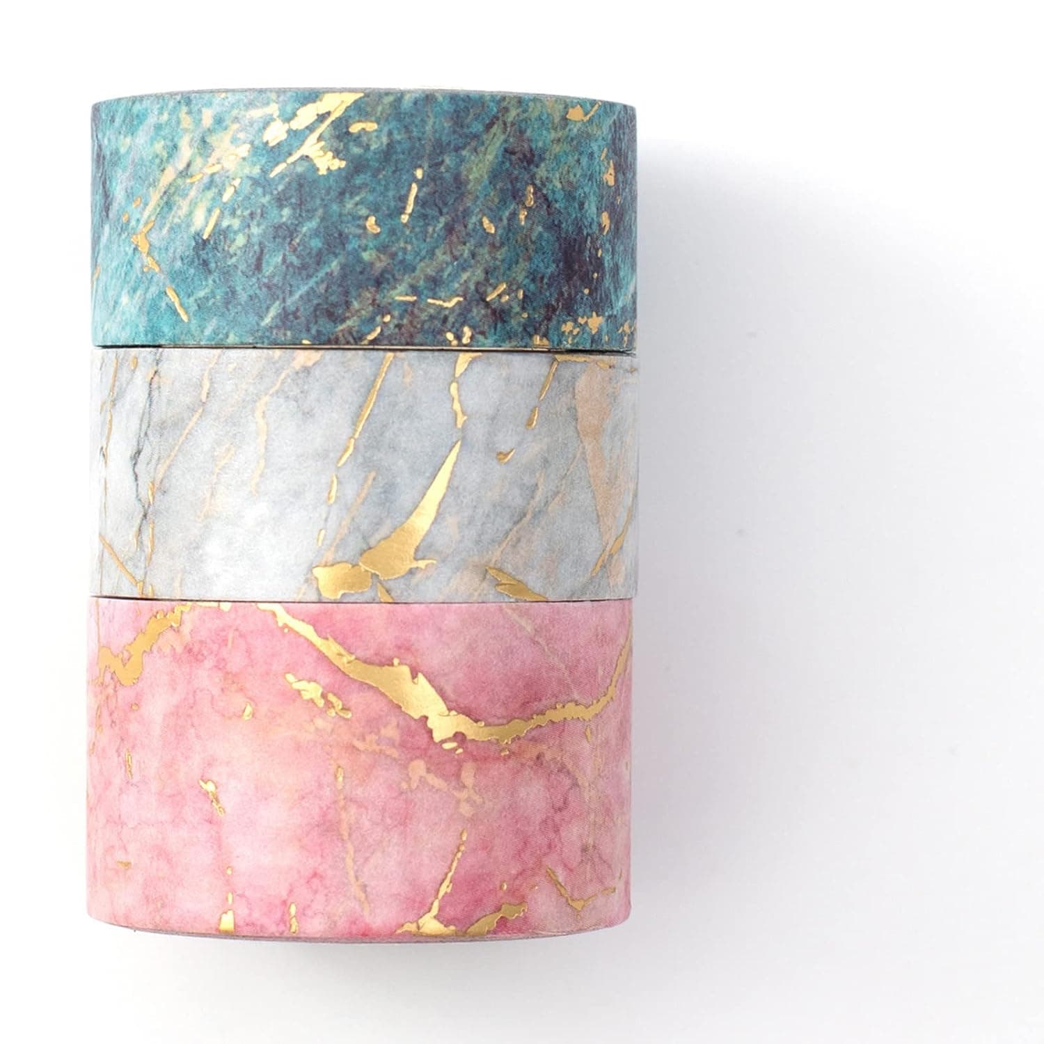 3 Rolls Gold Veins Washi Tape, Gorgeous Foil Masking Tape Set, Decorative for Arts, DIY Crafts, Journal Supplies, Planners, Scrapbook, Card/Gift Wrapping (Marbling Patterns)
