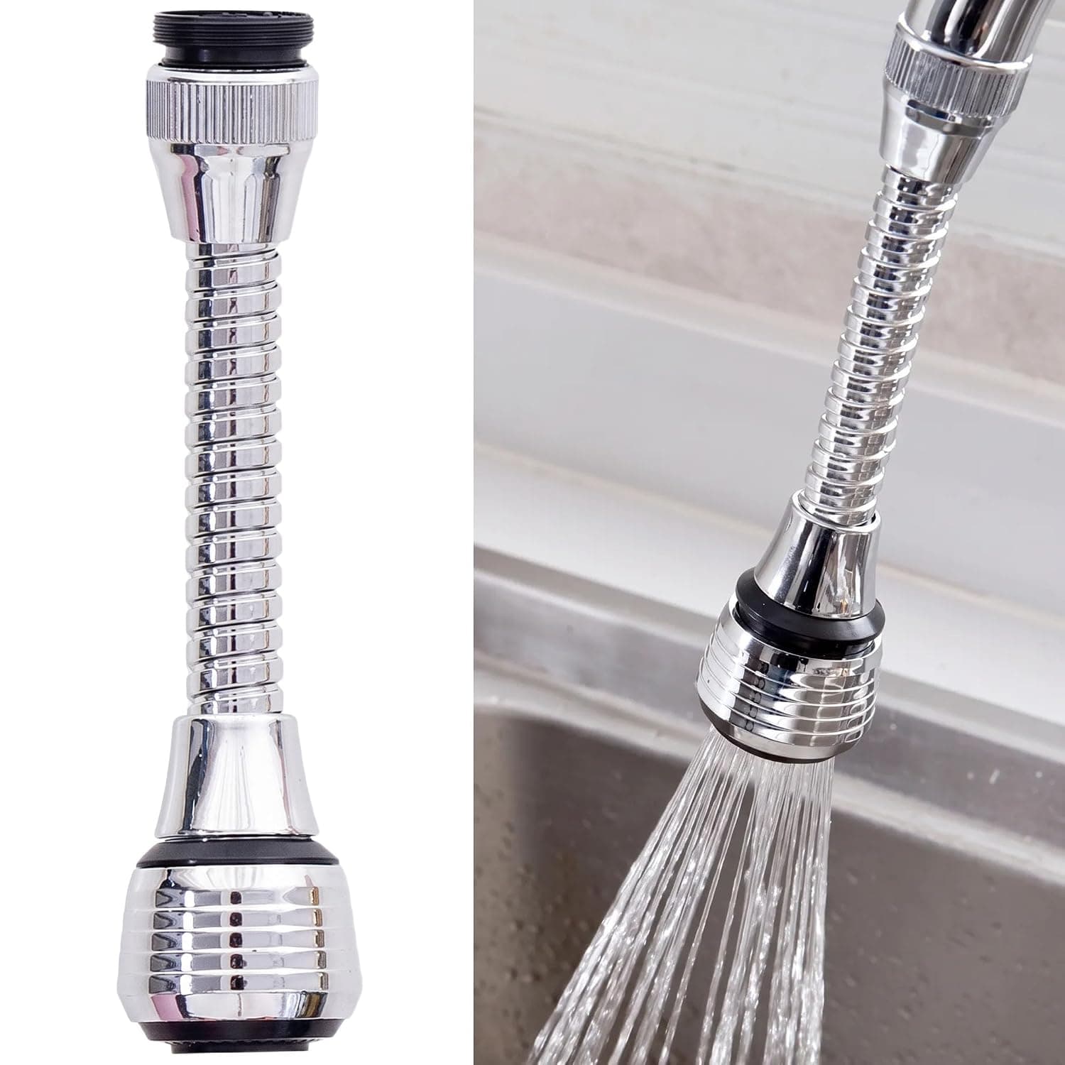 ToolHouse Faucet Extender with Anti Splash Design, 360 Degree Rotatable Kitchen Faucet Sprayer Attachment, Water Saving Sink Nozzle for Kitchen Bathroom Cleaning, Stainless Steel Long Style