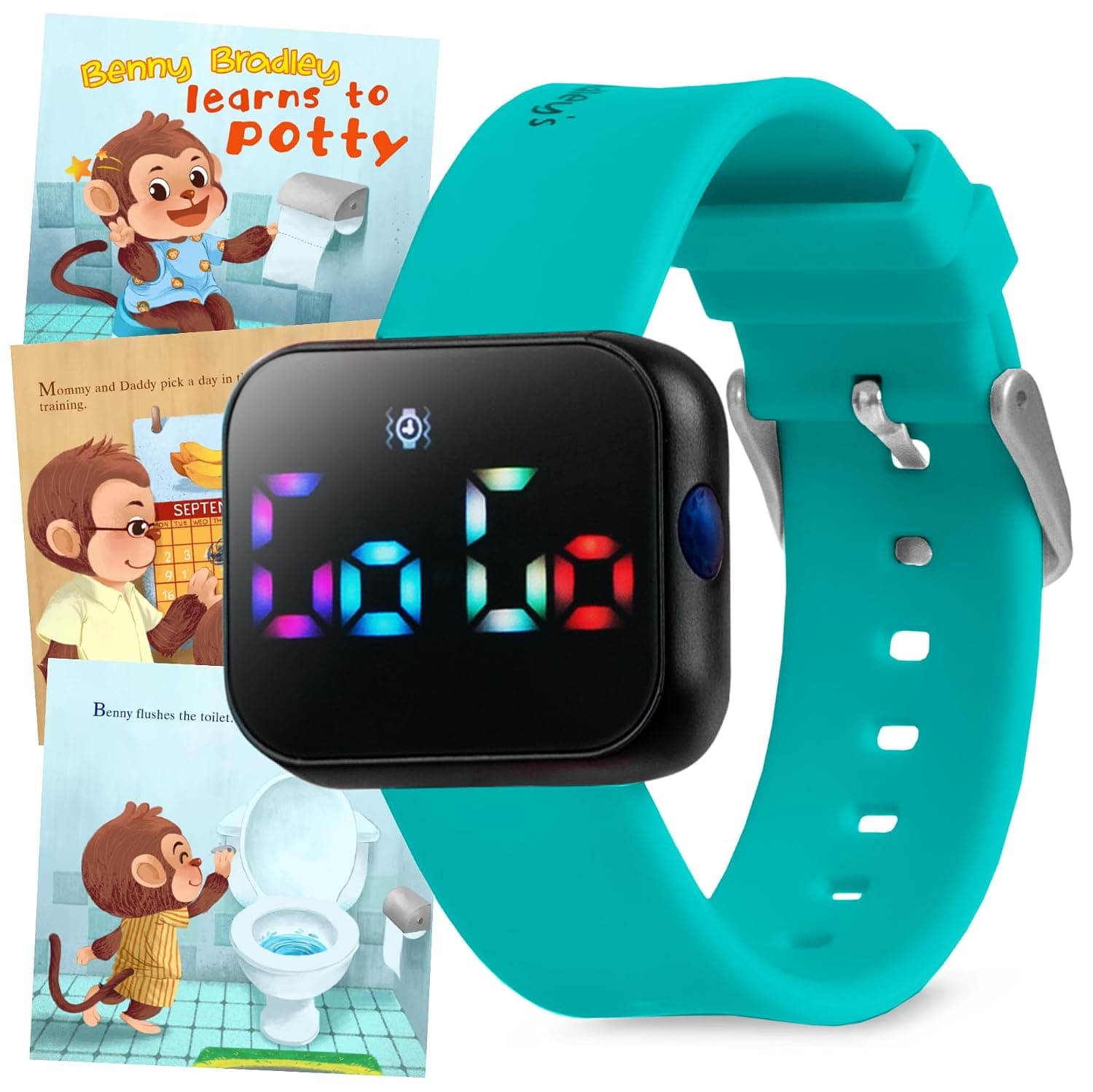 Potty Training Watch for Kids V2 – A Water Resistant Potty Reminder Device for Boys & Girls to Train Your Toddler with Fun/Musical & Vibration Interval Reminder with Potty Training eBook (Turquoise)