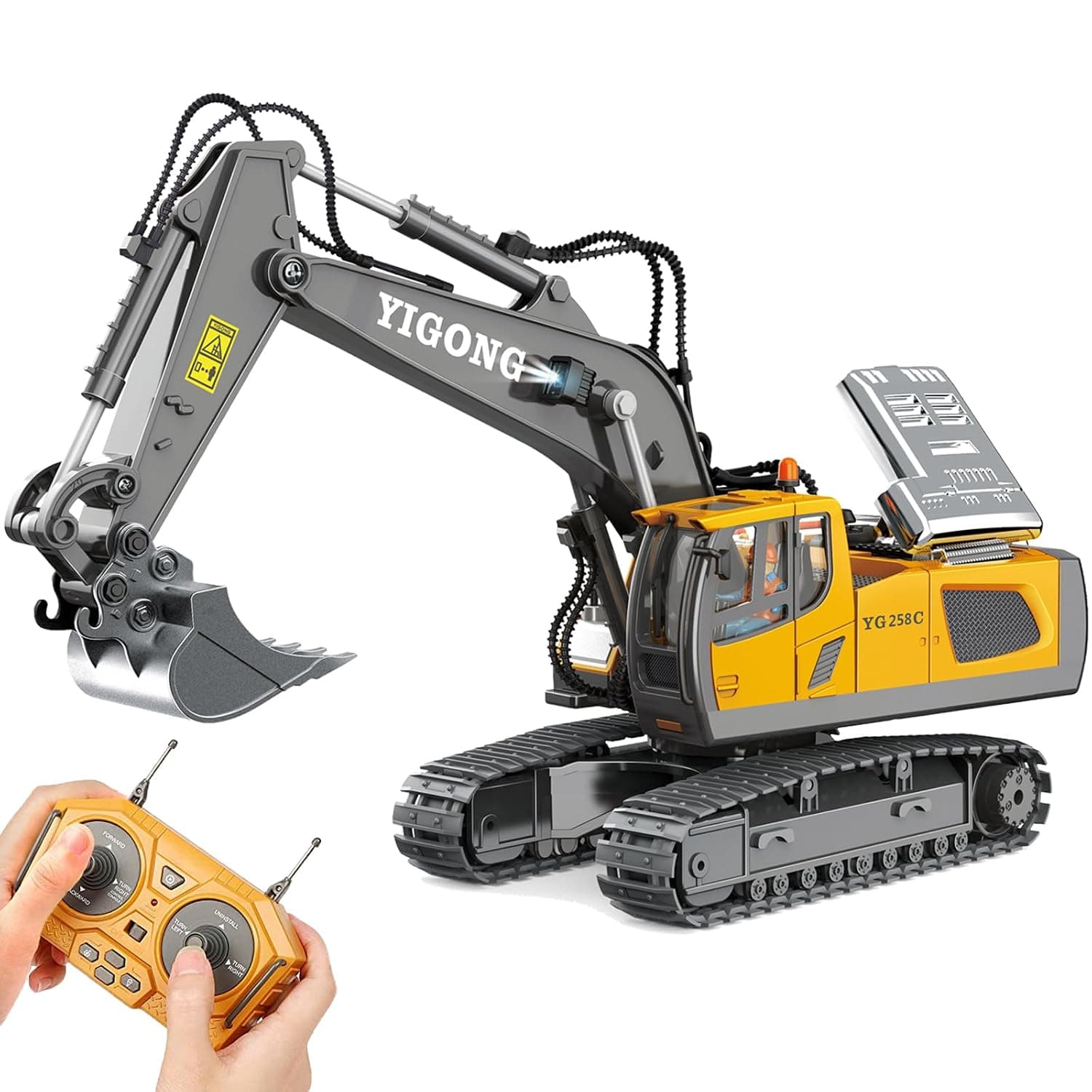 Remote Control Excavator 11 Channel RC Excavator Truck Toys 1/20 Scale 2.4Ghz Construction Vehicles with Metal Shovel 680° Rotation for Kids Boys Age 4-7 8 9 10 Year Old (Yellow)