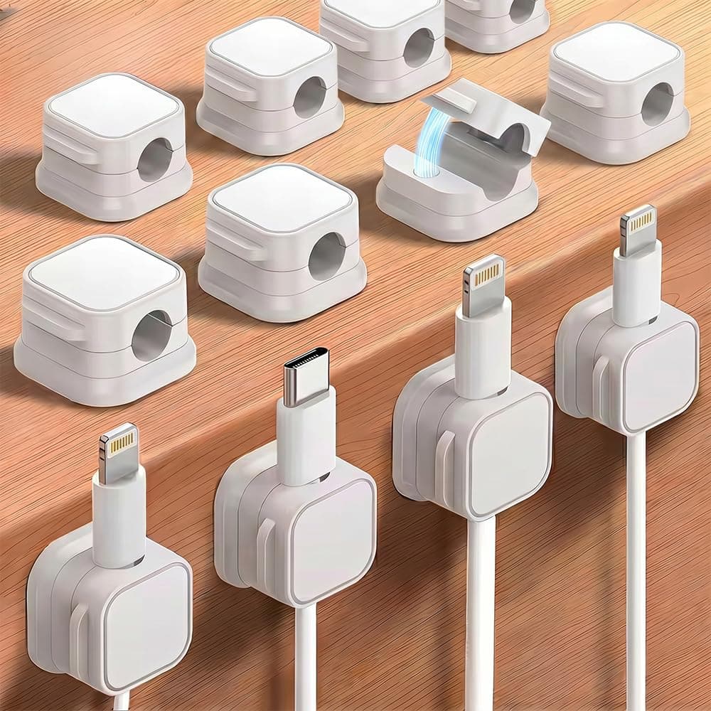 12-Pack Magnetic Cable Clips – Adjustable Cable Organizers Suitable for Home, Office, car, and Bedside use. (White,12)