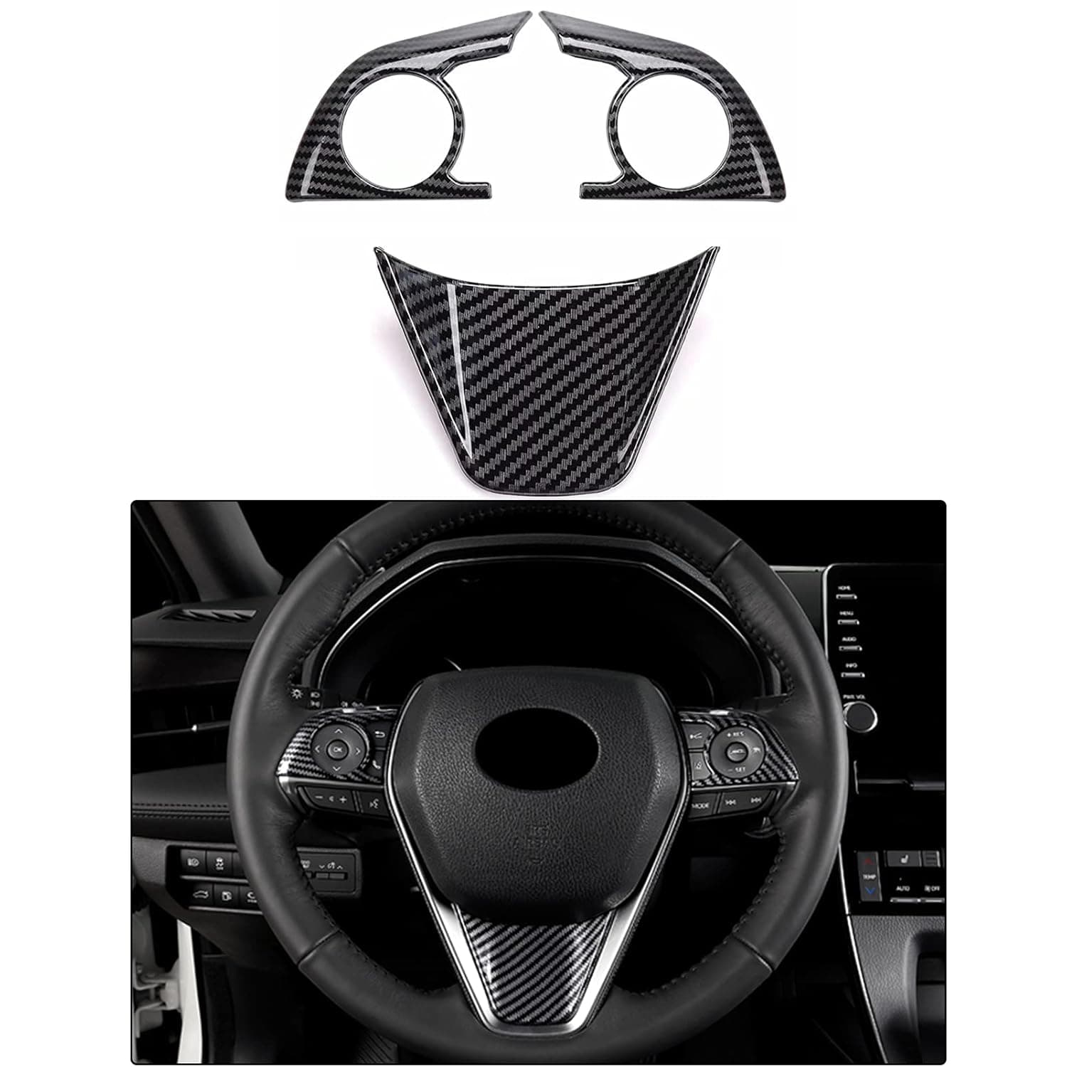 3PCS ABS Carbon Fiber Steering Wheel Button Cover Sticker Interior Decoration Sticker Accessories Trim for Toyota Camry 2018 2019 2020 2021 2022 2023 2024,for Toyota Avolon 2019 2020 2021 2022