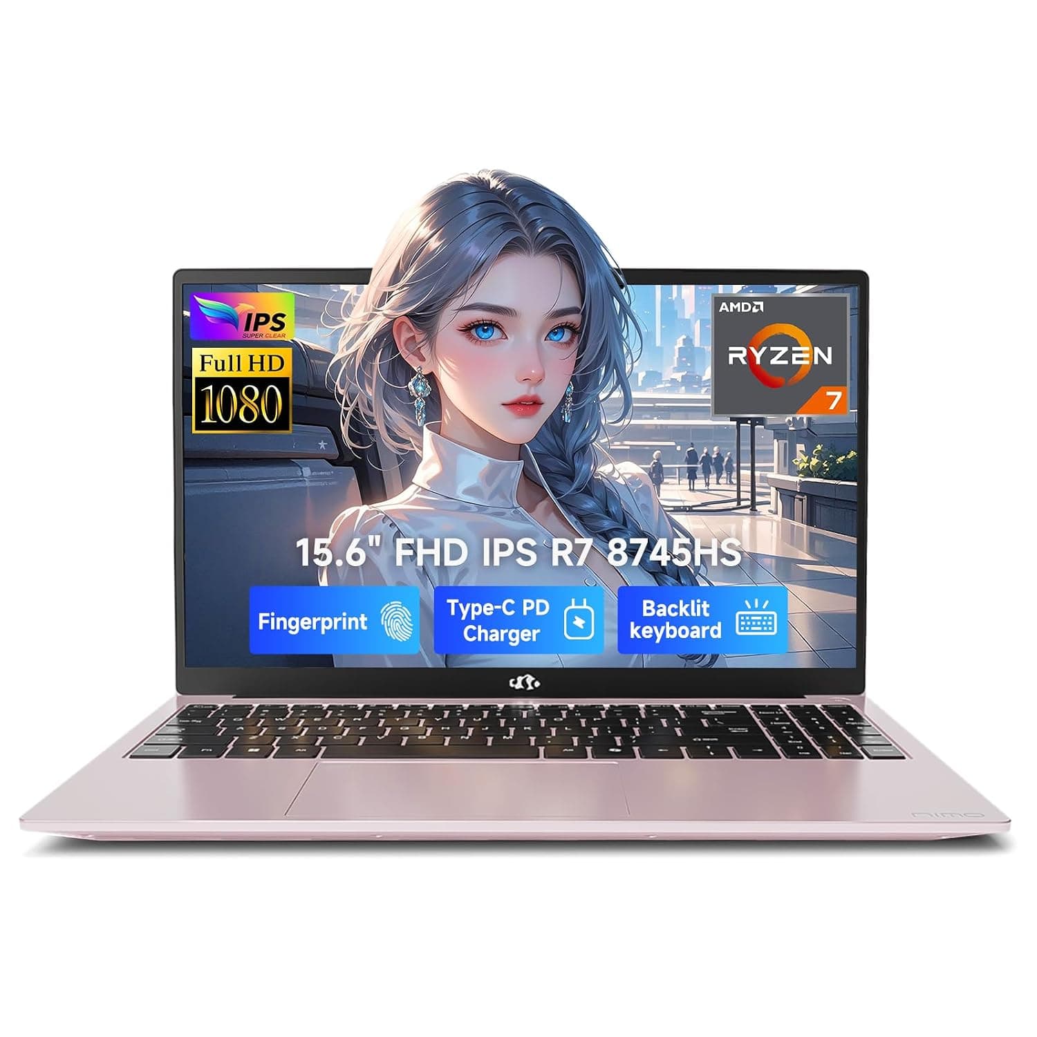NIMO 15.6" IPS FHD-Gaming-Laptop, Ryzen 7 8745HS 32GB DDR5 RAM 1TB SSD (8C/16T, up to 4.9GHz) Radeon 780M Graphics Business Computer with 100W Type-C Backlit Keyboard, Fingerprint USB-C 4.0