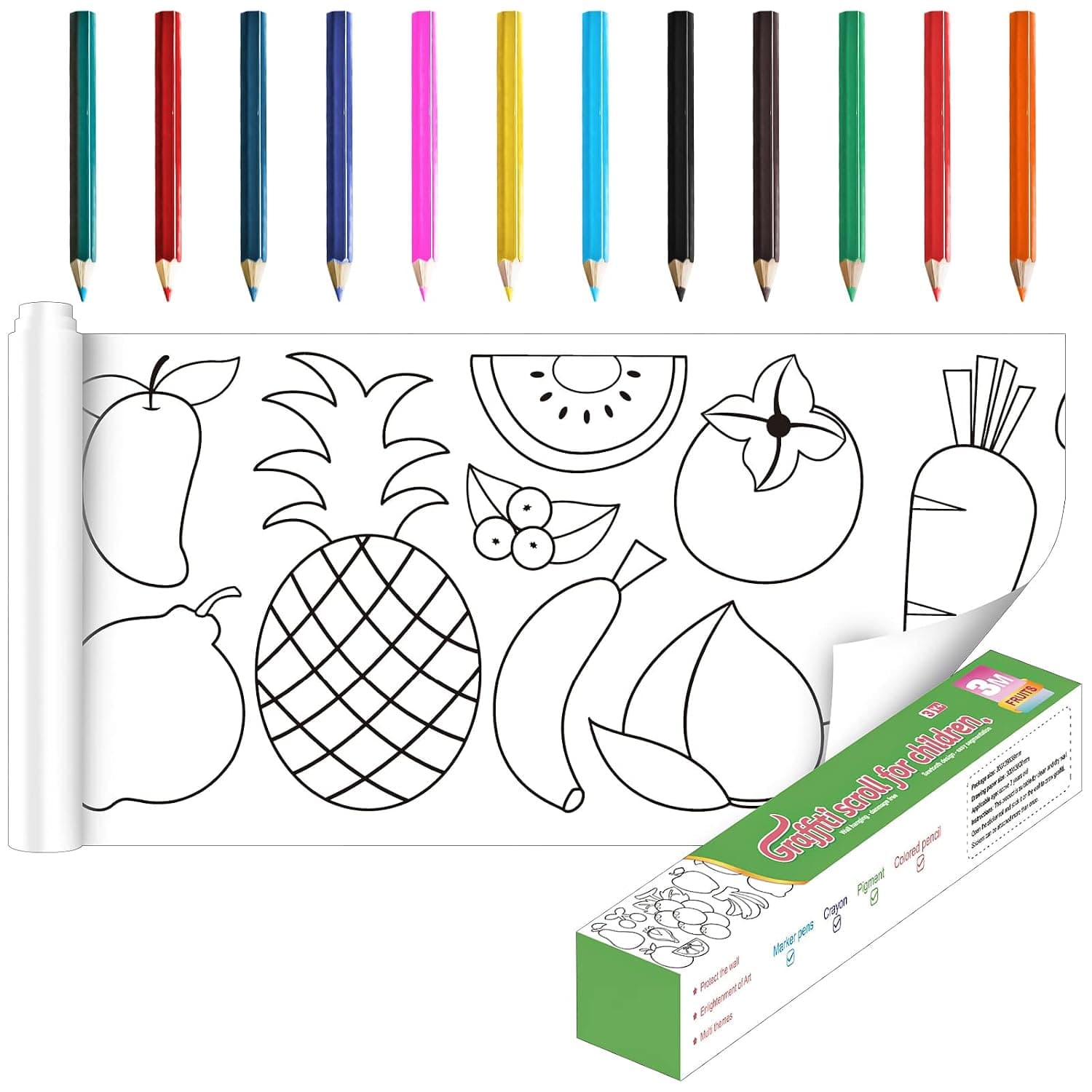 OneNine Drawing Paper Roll for Kids, 30cm*3m Coloring Paper Roll Painting Drawing Color Filling Paper, Coloring Poster Drawing Roll Coloring Book DIY Arts Crafts for Preschool Kindergarten Classroom