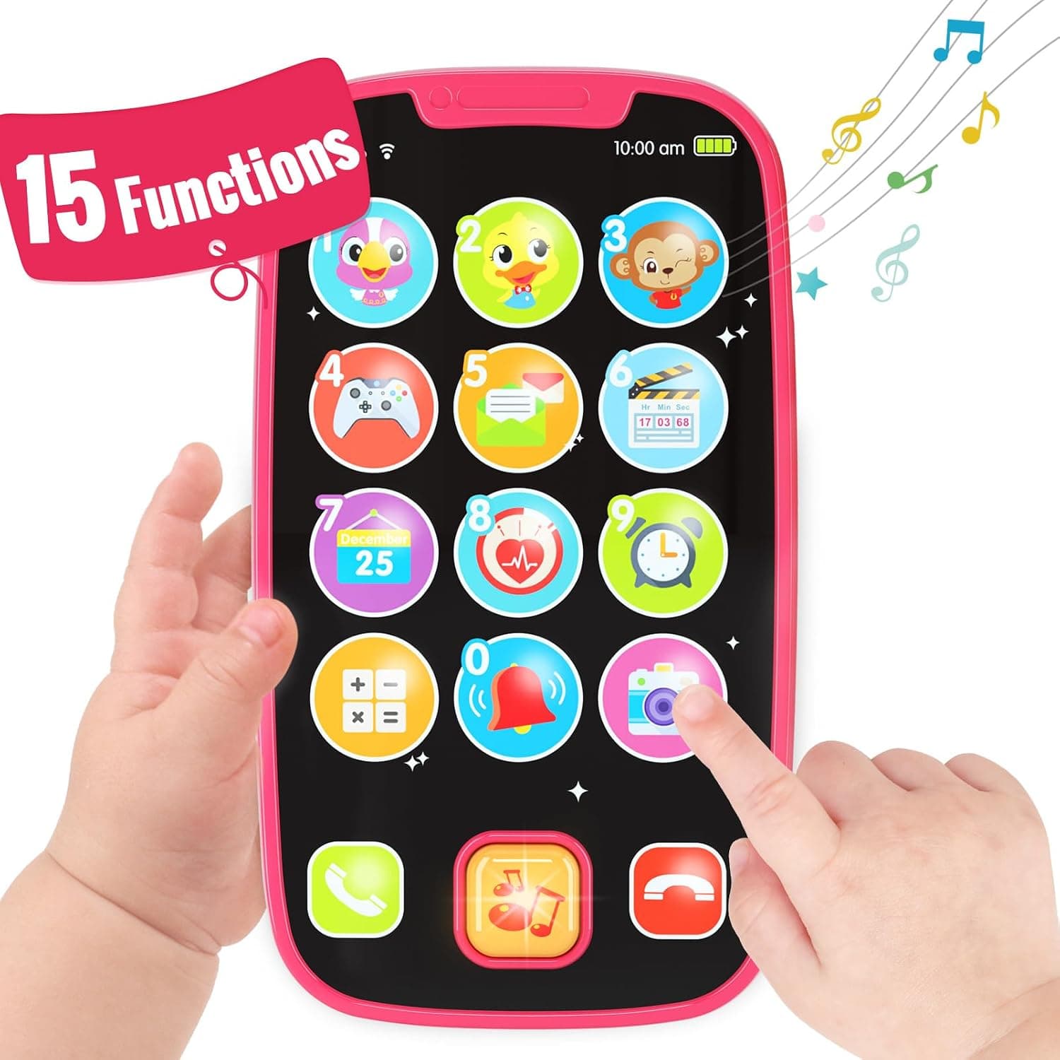 Toys for 1 Year Old Girl Gifts - 15 Functions Baby Kids Toy Phone for 12-18 Months - Pink