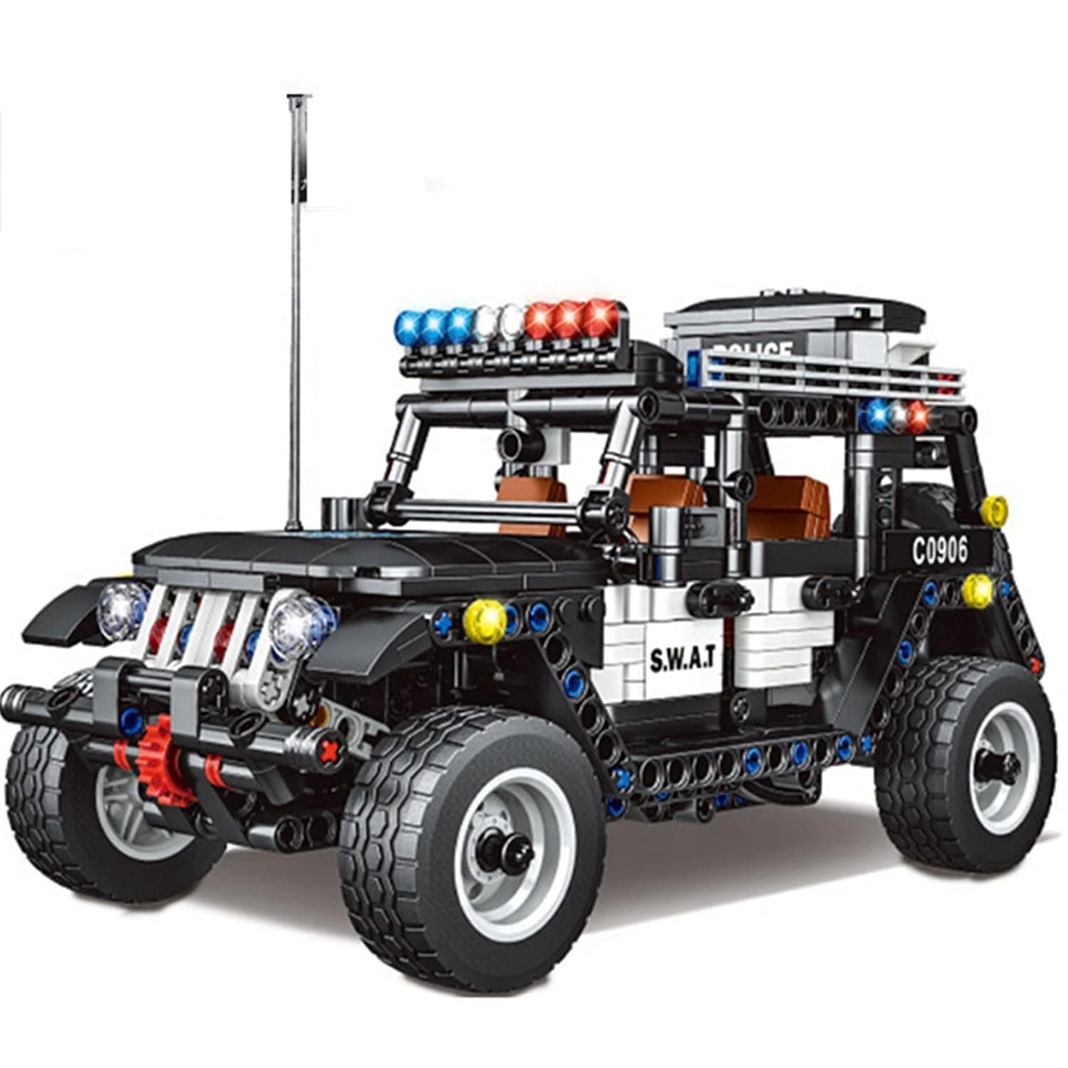 Swat Off-Road Police Car Building Blocks Set,Moc Sports Racing Car Vehicle Construction Model,DIY Inertial Pullback Assembly Toy for Kids Gift (Size : 27 * 13 * 18cm)