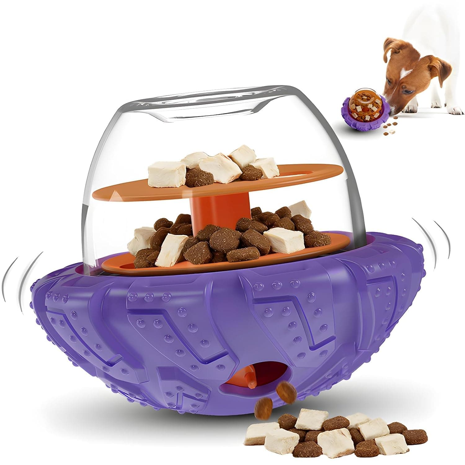 Interactive Pet Puzzle Toy for Mental Stimulation, Treat Dispensing Slow Feeder with Adjustable Food Outlet, ABS Transparent Cover and Silicone Base, Easy Clean Indoor Outdoor Feeder