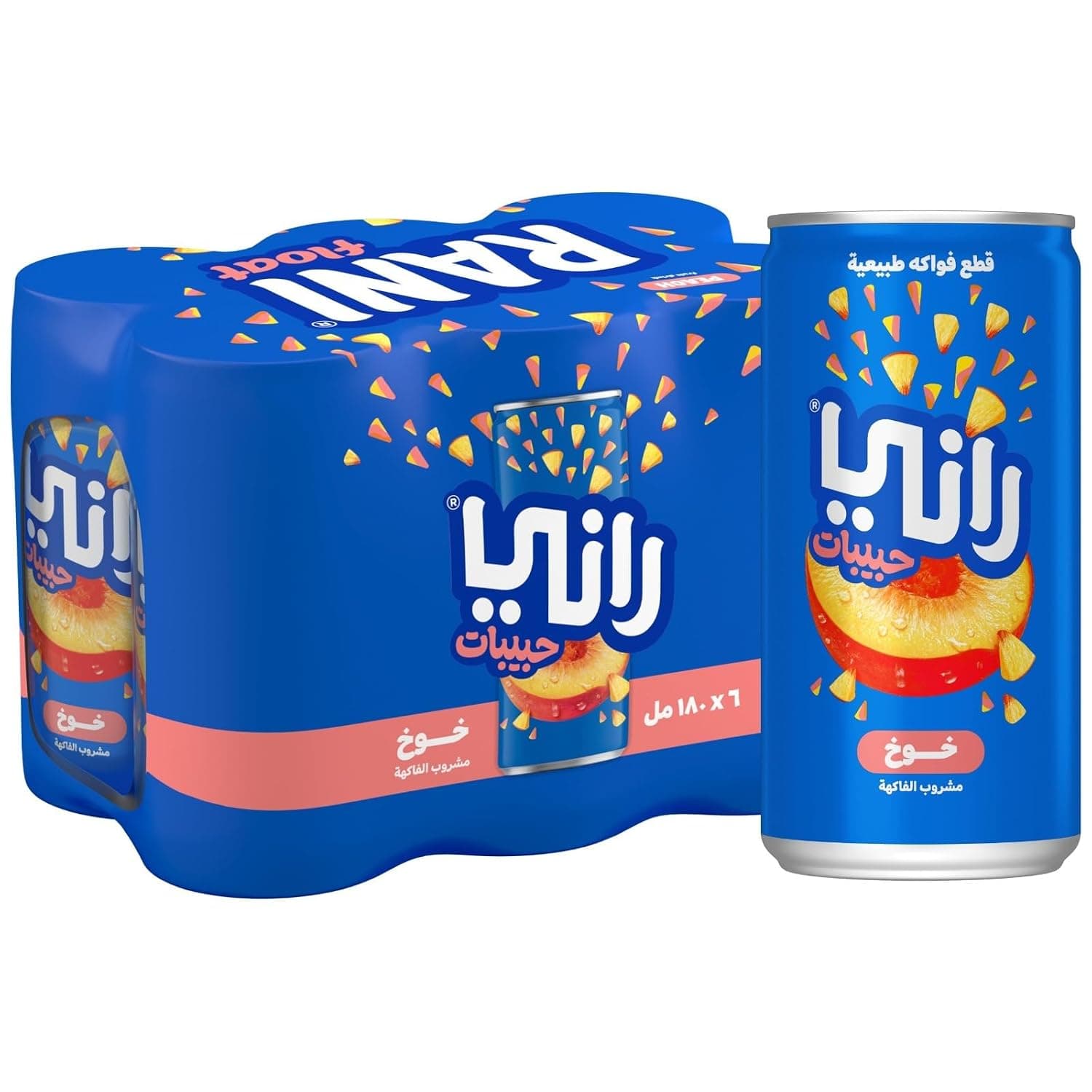 Rani Float Peach, Fruit Drink with Real Fruit Pieces, 180ml (Pack of 6 cans)