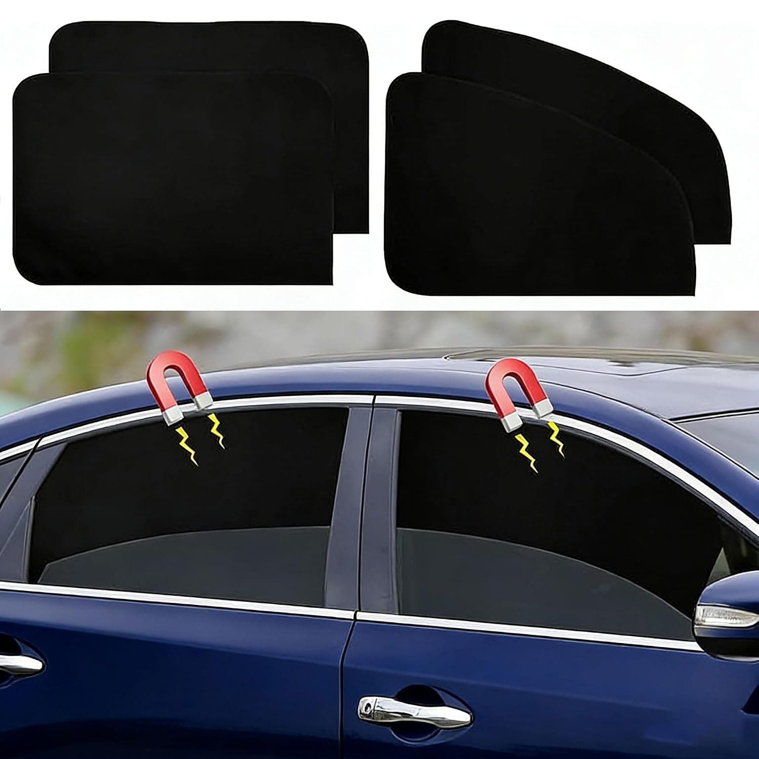 Car Side Window Sun Shades, 4 Pcs Car Privacy Curtains,Window Sunshades Privacy Curtains, 100% Block Light for Breastfeeding, Taking a nap, Changing Clothes, Camping