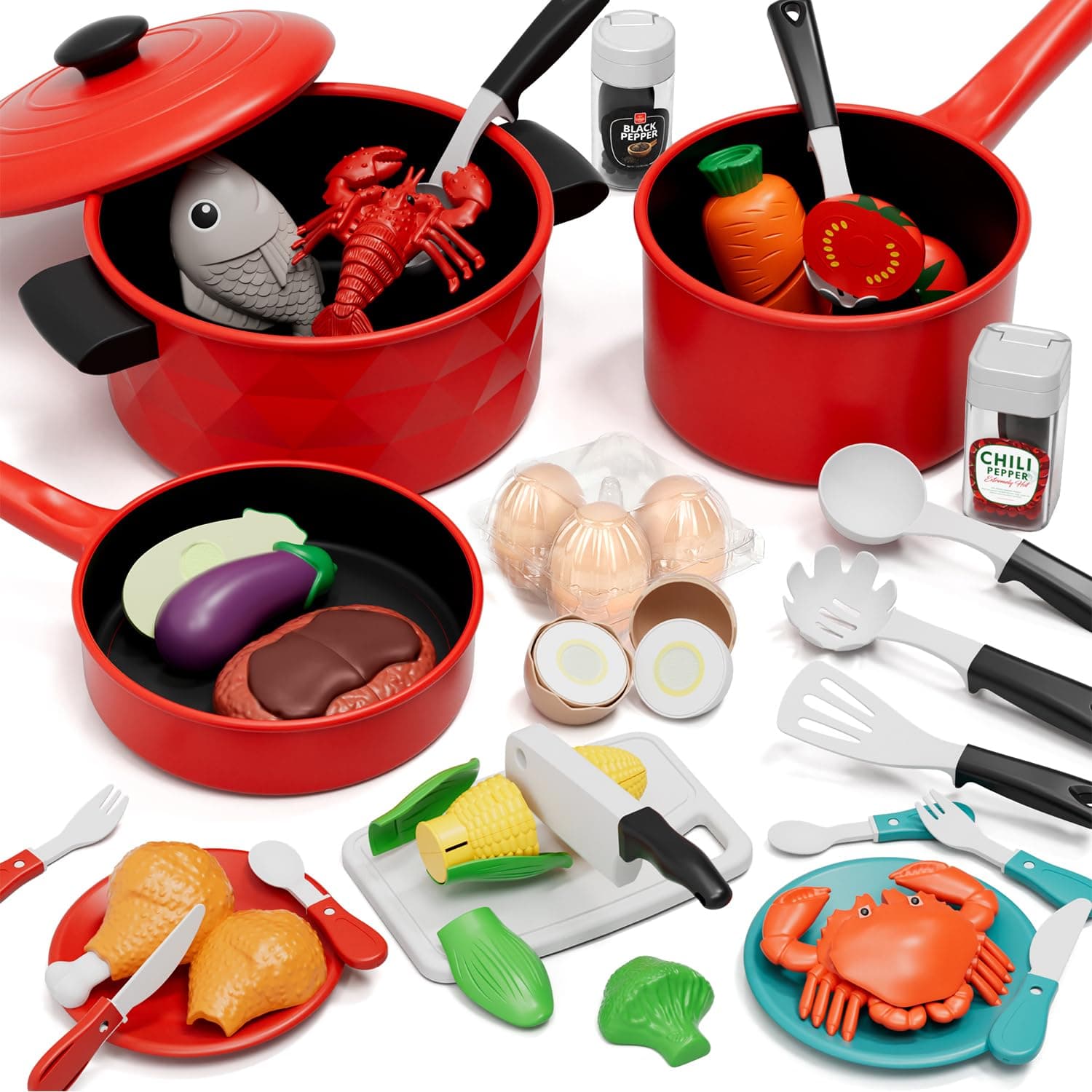 Lehoo Castle Play Food Toy for Kids 3-5, Kitchen Toys Cooking Playsets | Cutting Set with Utensils, Toy Foods Pots and Pans, Role Play Kitchen Accessories, Toddler for 3+ Years Old Girls