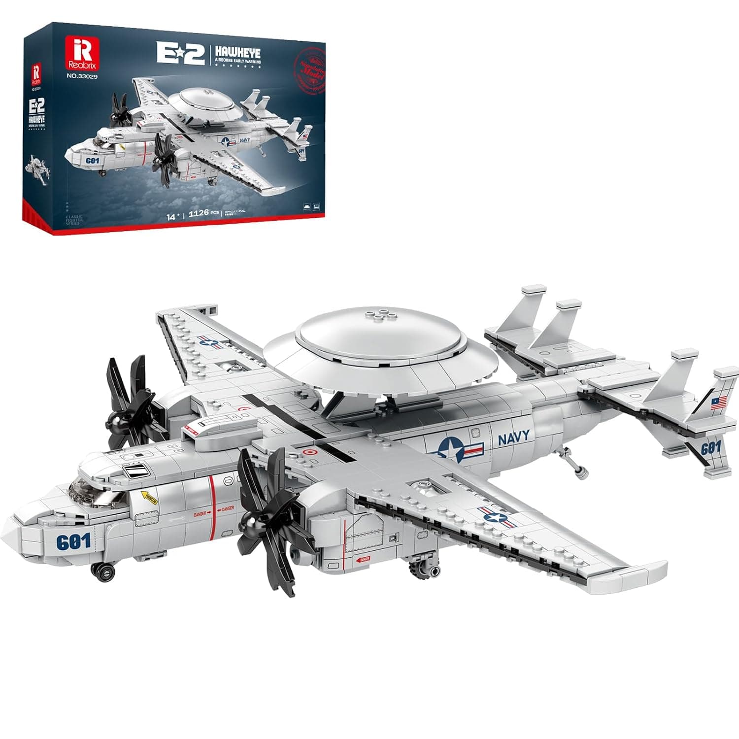 Reobrix E-2 Hawkeye Military Aircraft Construction Kit, Warning Plane Fighter Plane Model Kits 33029, Air Building Toys for Adults, Boys 8-12, Home Decoration, Gift for Kids, 1126 Pieces