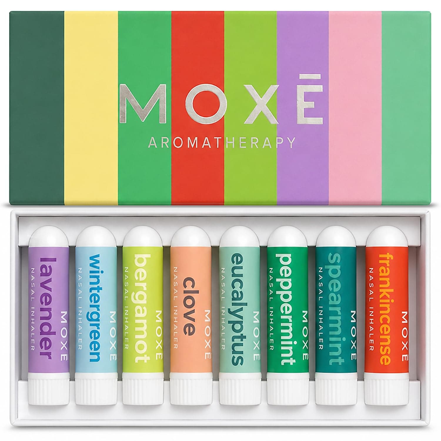 MOXĒ Nasal Inhalers Bundle, 8 Essential Oils, 100% Pure and Undiluted, Therapeutic Grade, No-Mess Portable Aromatherapy, includes Eucalyptus, Peppermint, Lavender, Tea Tree, Made in USA (Pack of 8)…