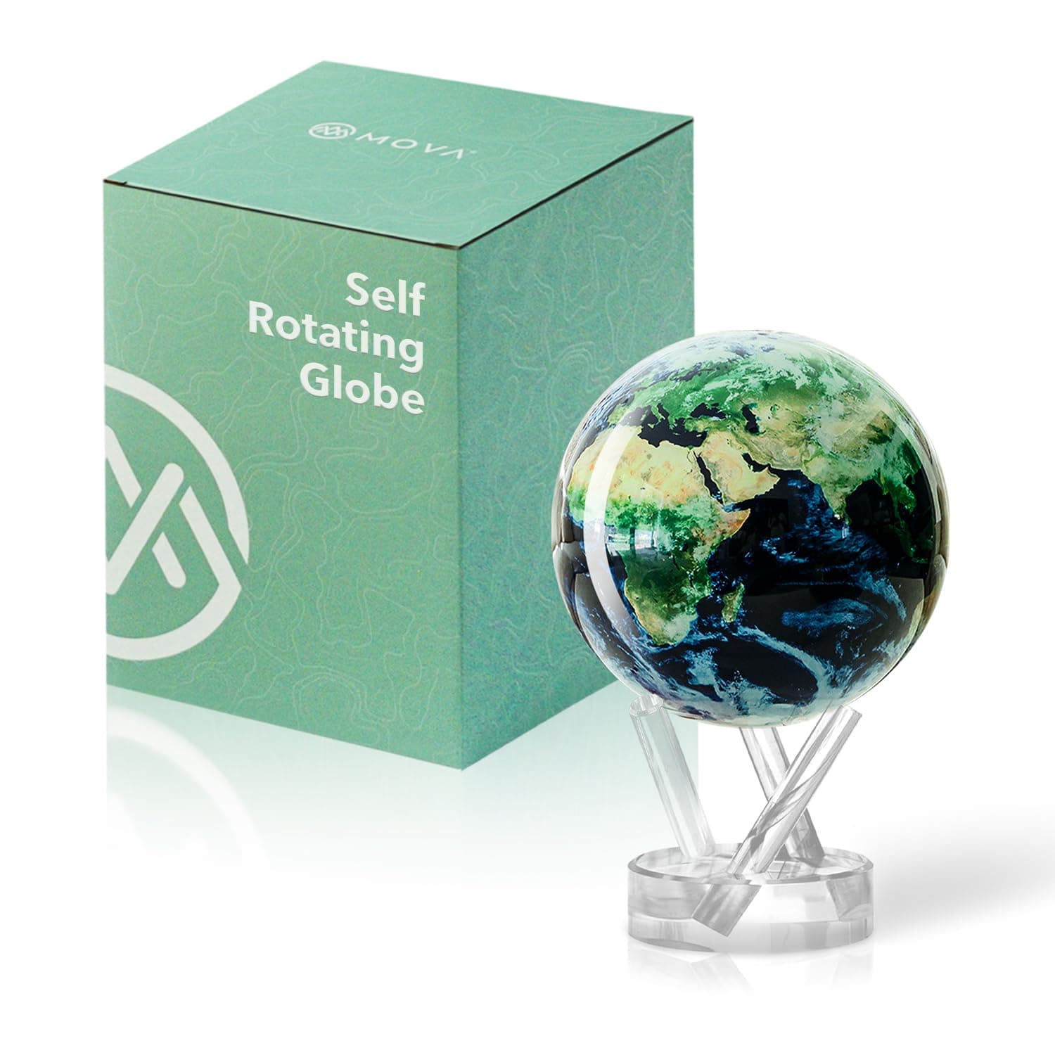 MOVA Self Rotating Globe, Earth with Clouds Classic (4.5") | solar powered rotating globe, no batteries or cords, gift for geography lovers, premium kinetic display, office desk decor