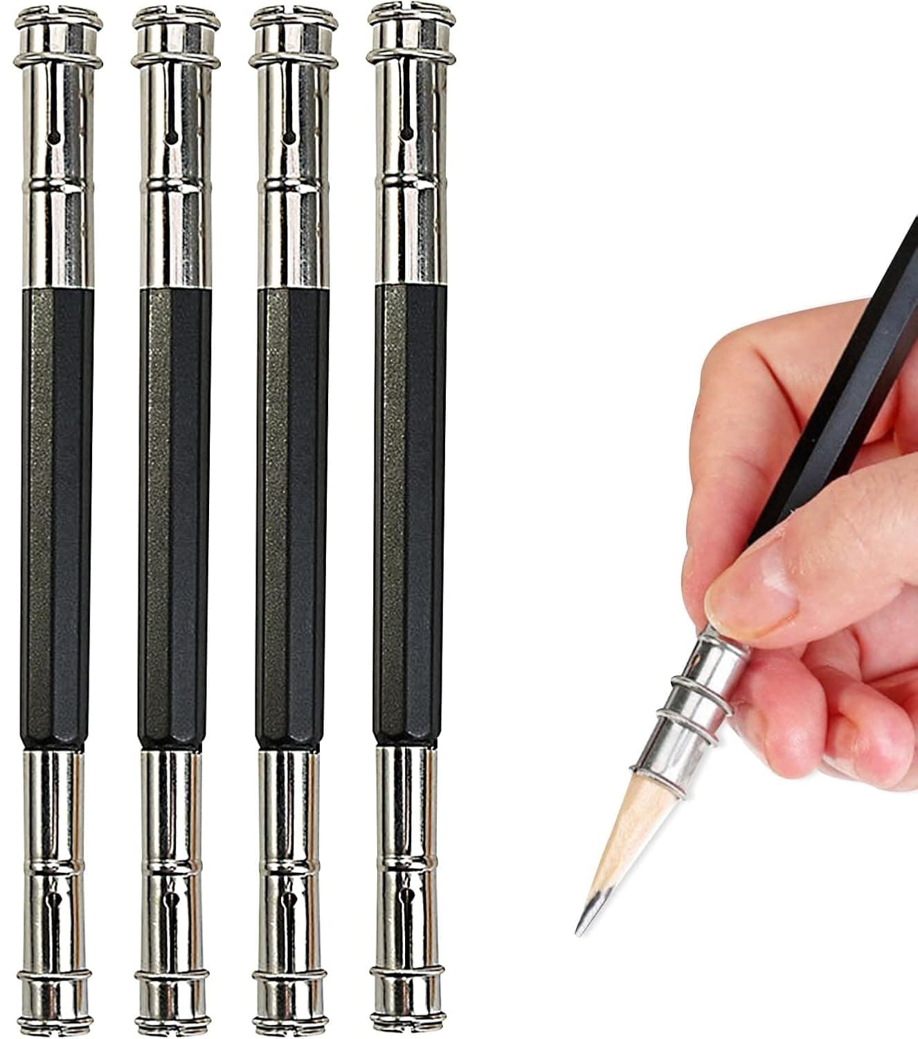 4Pcs Adjustable Metal Pencil Extender Dual Head Pencil Extender Holder Double-ended Pencils Lengthener Tool for School Office Sketch Art Writing