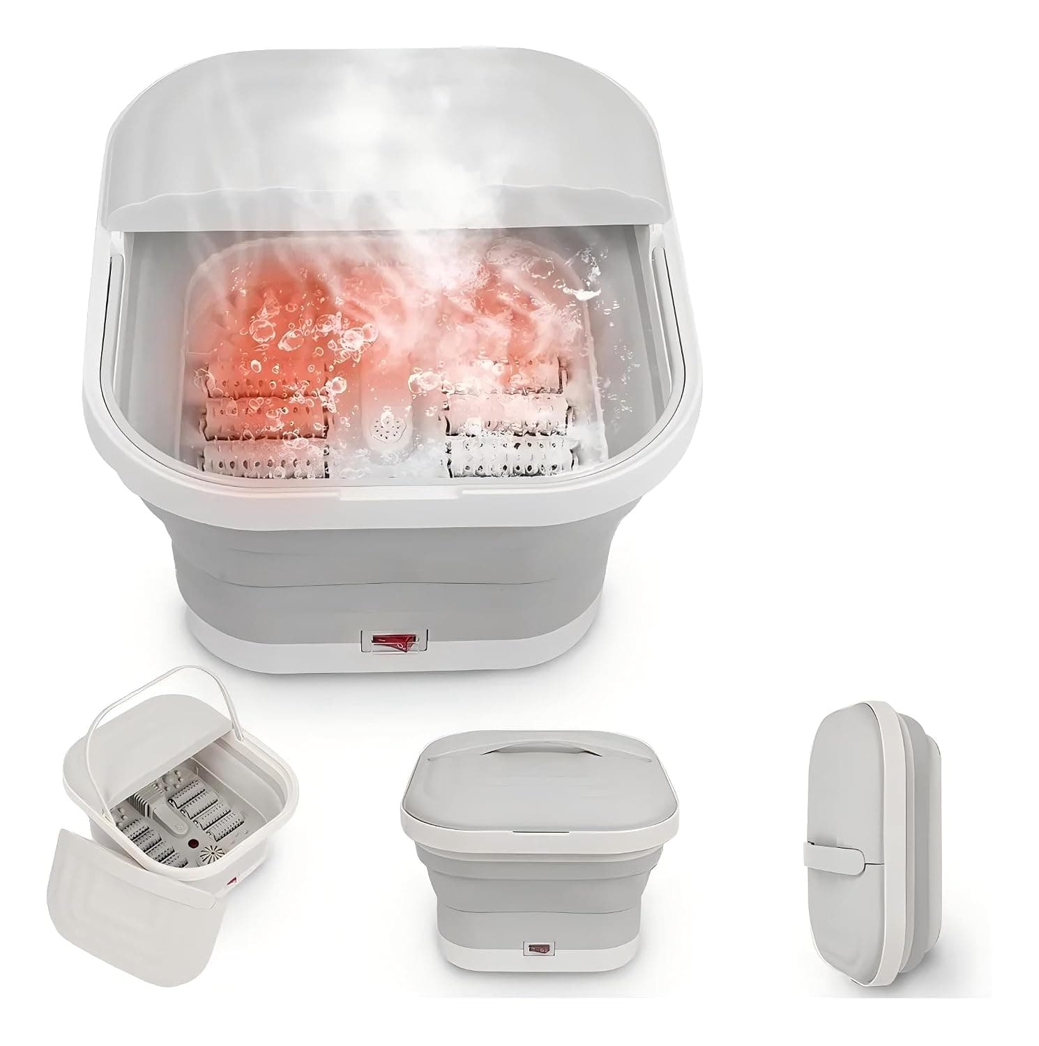 Collapsible Foot Spa Bath with Heat, Foldable Foot Soak Tub with 8 Massage Rollers, Bubble, Vibration & Red Light, Portable Home Spa for Tired Feet Relaxation, Stress Relief & Travel Use