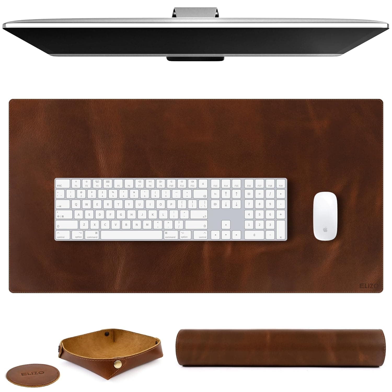 ELIZO Leather Desk Pad Real Leather Desk Mat (32x16) Desk Cover Desk Blotter Desk Protector Large Computer Mat for Keyboard Gaming Mouse Pad (Antique 2mm) Table Laptop Mat Office Desktop Accessories