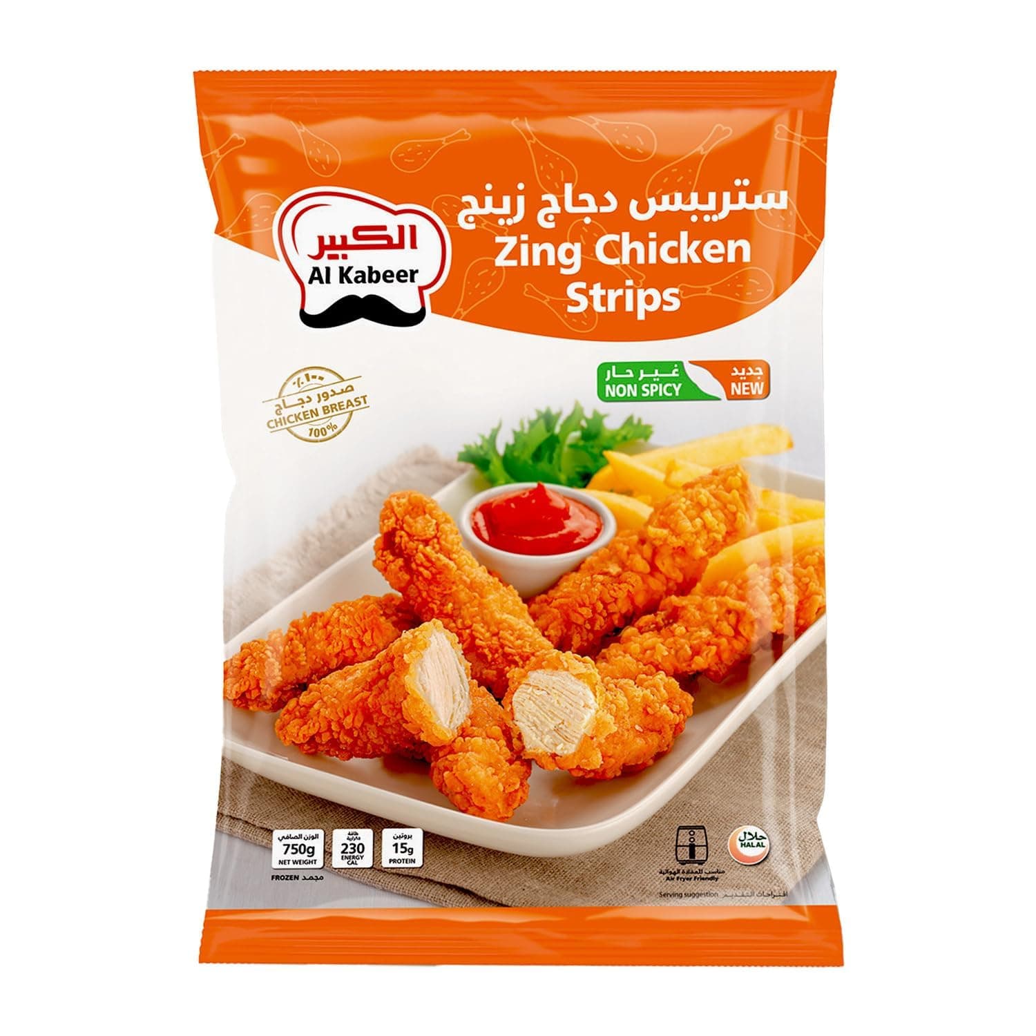Al Kabeer Zing Chicken Strips Non Spicy, 750 g