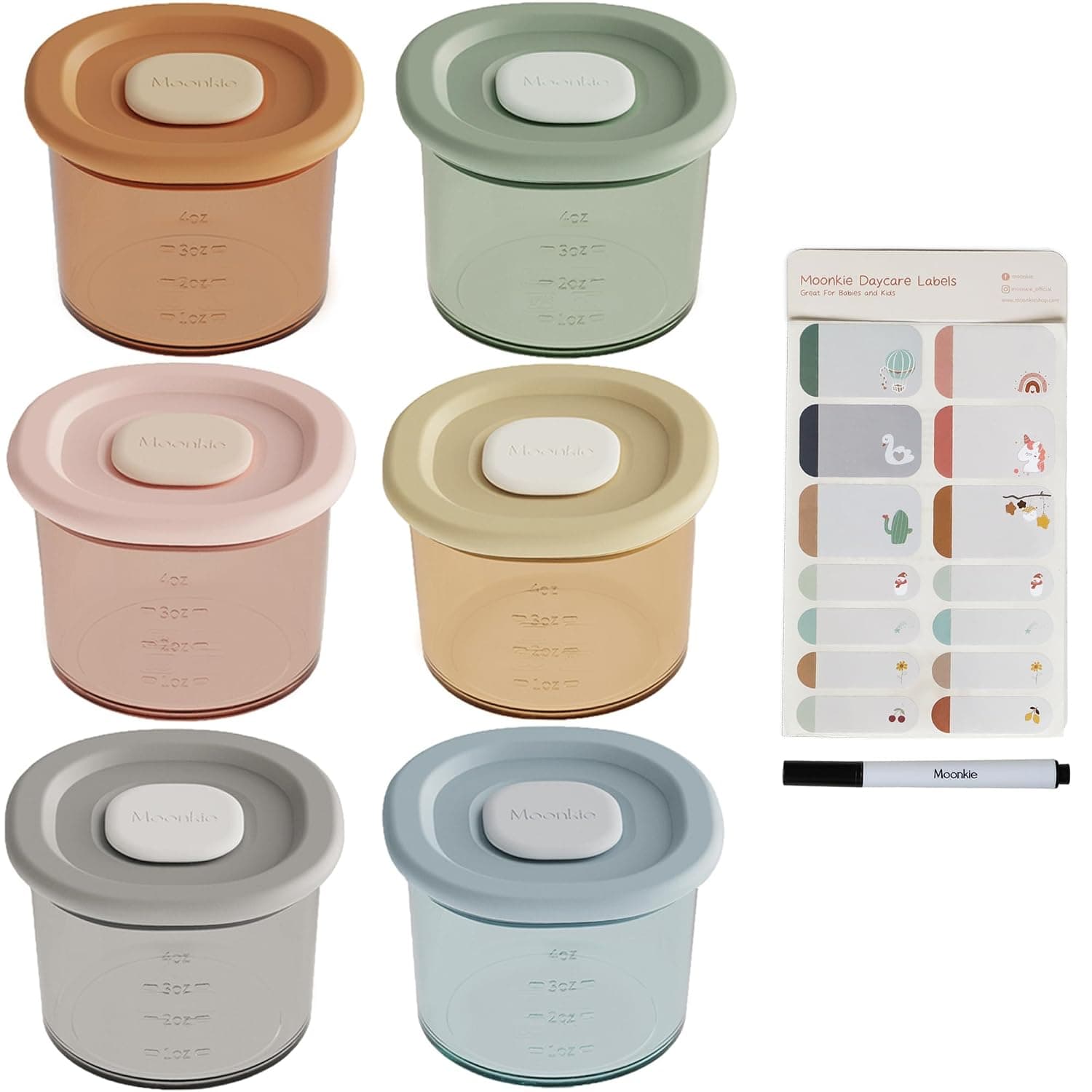 Moonkie Silicone Baby Food Containers, 6 units, 100 ml, baby food containers with airtight lids, reusable baby food jars, freezer
