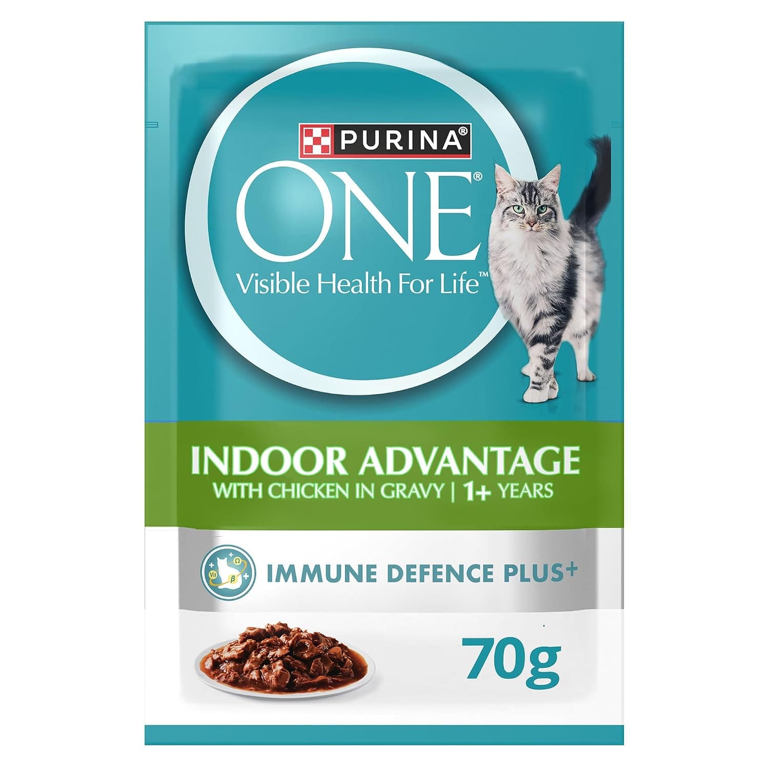 Purina One Adult Cat Food with Indoor Chicken Pouch (70g, Pack of 24)