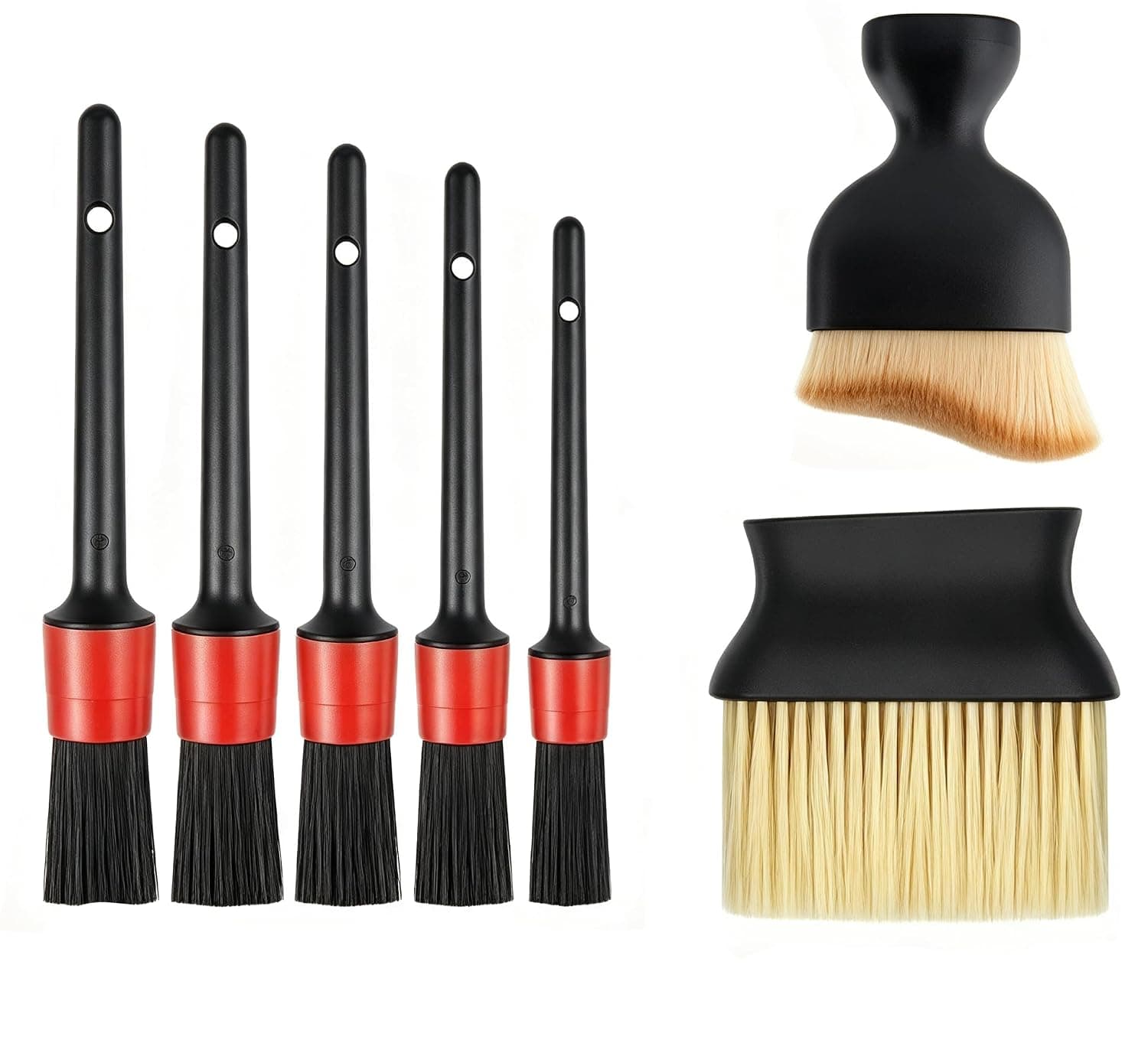 ALMEKAQUZ 7 Pcs Car Detailing Brushes, Auto Detail Cleaning Tools, Dry and Wet Use, Lightweight and Portable, Multi-Size Scratch-Free Brushes for Interior Exterior Wheels Vents