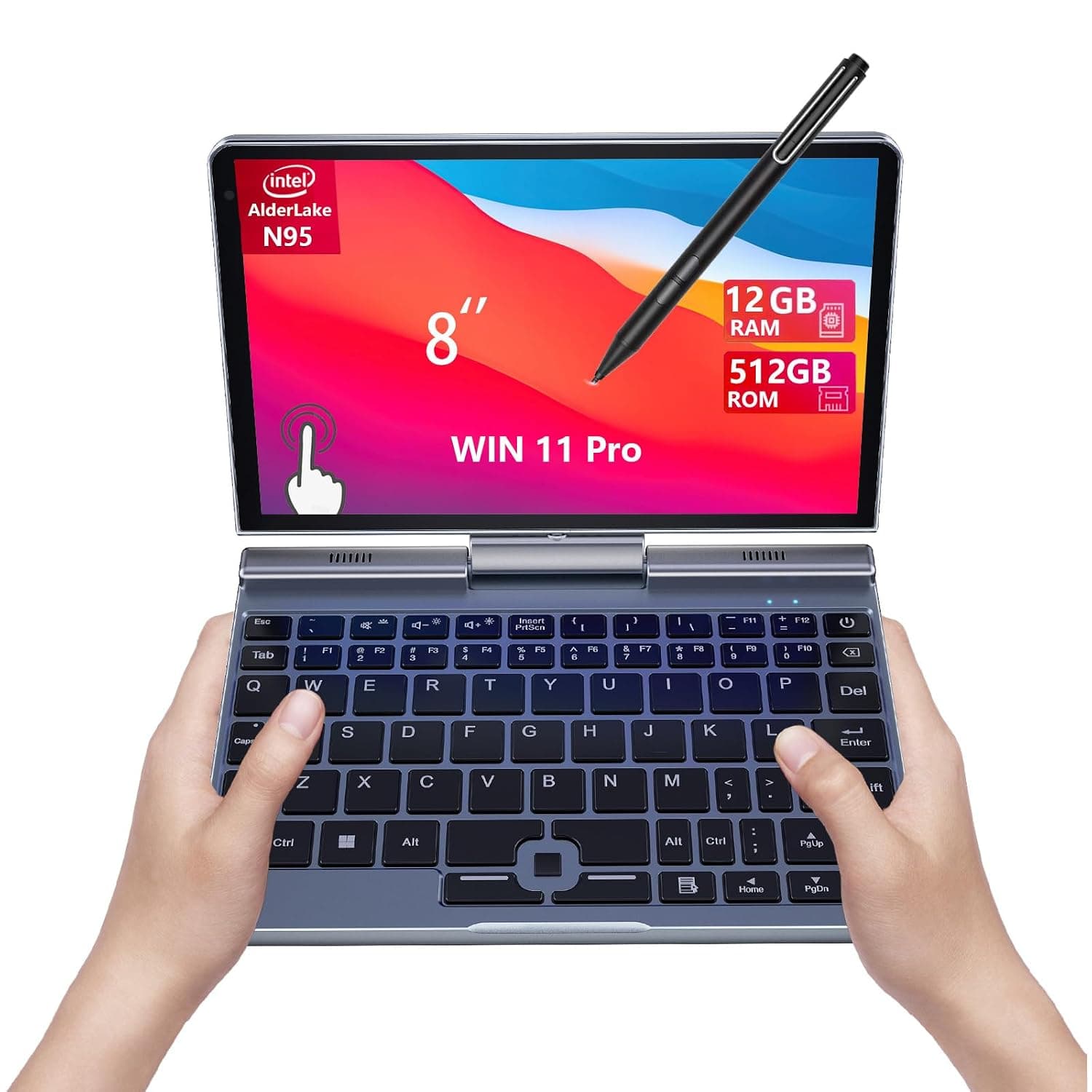 KOOFORWAY 8 Inch 2-in-1 Mini Laptop Tablet PC,N150 (Up to 3.6GHz), 12GB LPDDR5 RAM, 512GB SSD, Win 11 Pro 1280×800 Touchscreen, WiFi 6 BT5.2, USB-C, HDMI, Stylus Support Portable Notebook PC