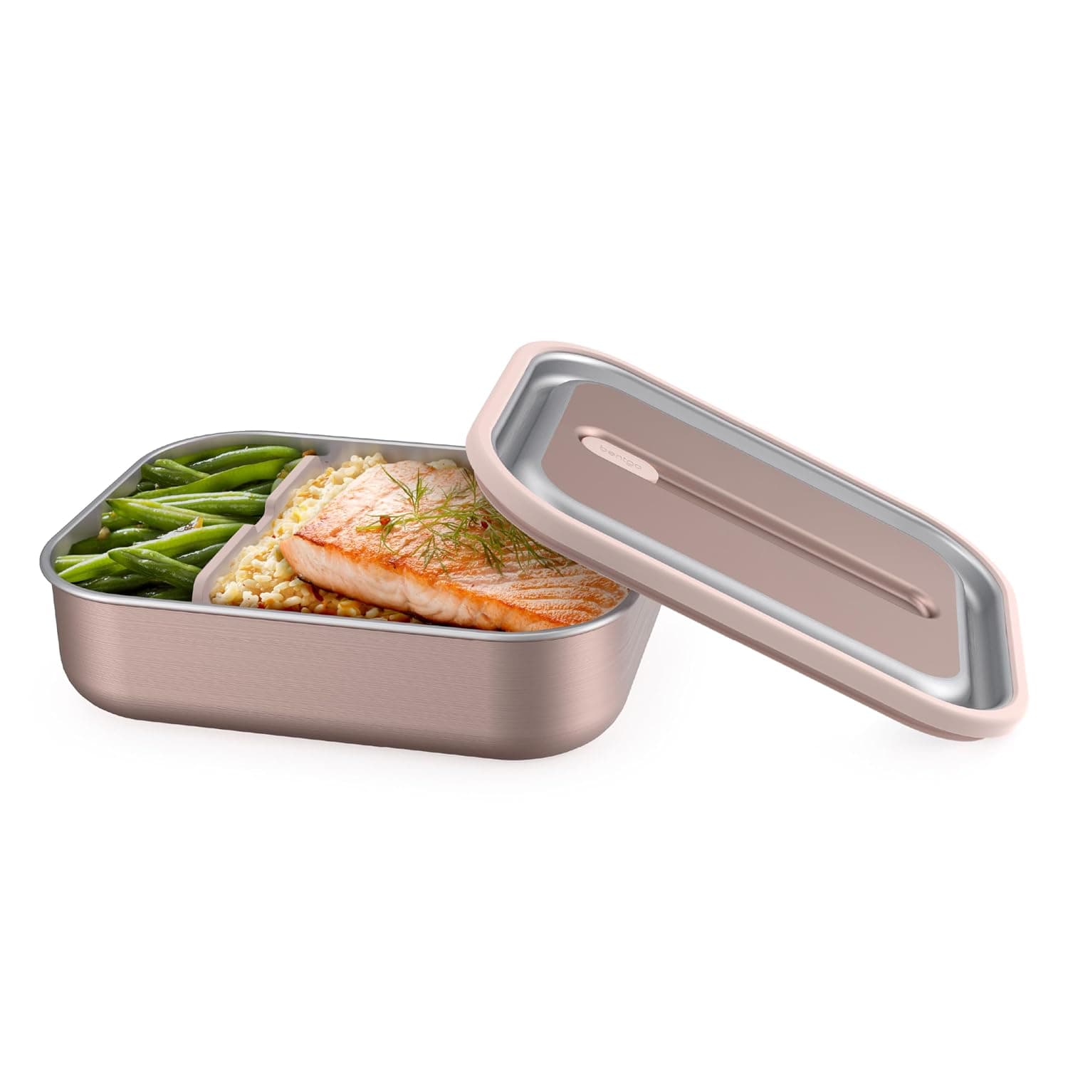 Bentgo MicroSteel Leak-Proof Lunch Box - Microwave-Safe, Oven-Safe, Bento-Style Container with Removable Divider, Airtight Lid, Sustainable Design, Odor & Stain Resistant (Rose Gold)