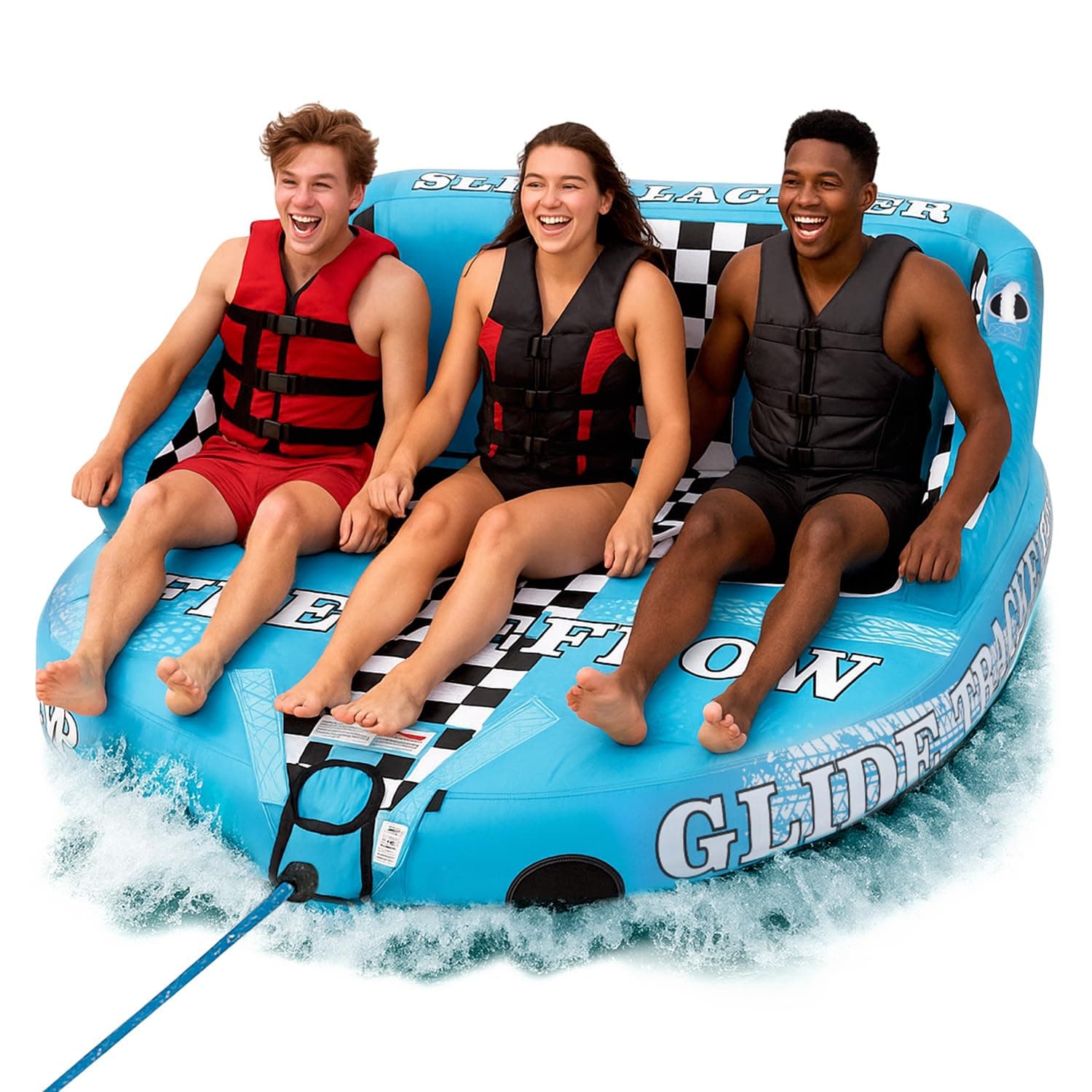 SereneLife Heavy-Duty Inflatable Towable Booster Tube - Water Tube Boating Float Tow Raft, Watersports Inflatable Pull Boats/Tubes/Towables w/Foam Seats, PVC Bladder, Handles