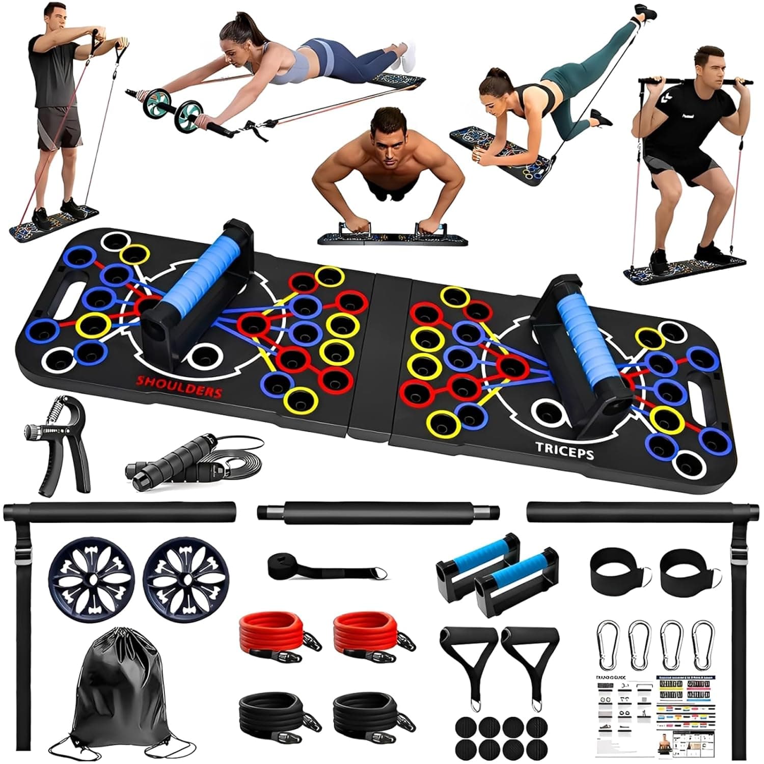 54-Hole Push Up Board for Home Gym & Fitness - Multi-Functional Pushup Stand with 4 Targeted Training Zones & Non-Slip Handles, Foldable Design for Strength Training and Full-Body Workout