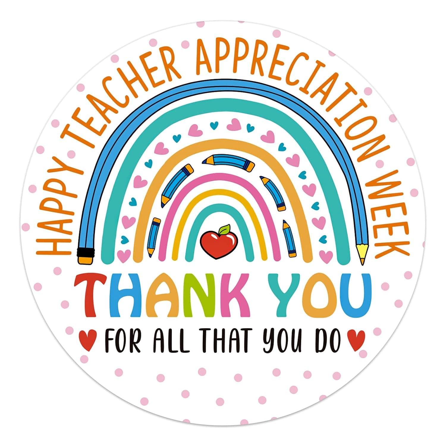 60PCS Teacher Appreciation Stickers - Boho Rainbow Thank You Teacher Label Stickers 1.5" Happy Teacher Appreciation Week Gift Tags for Card Envelope Gift Wrapping Party Supplies