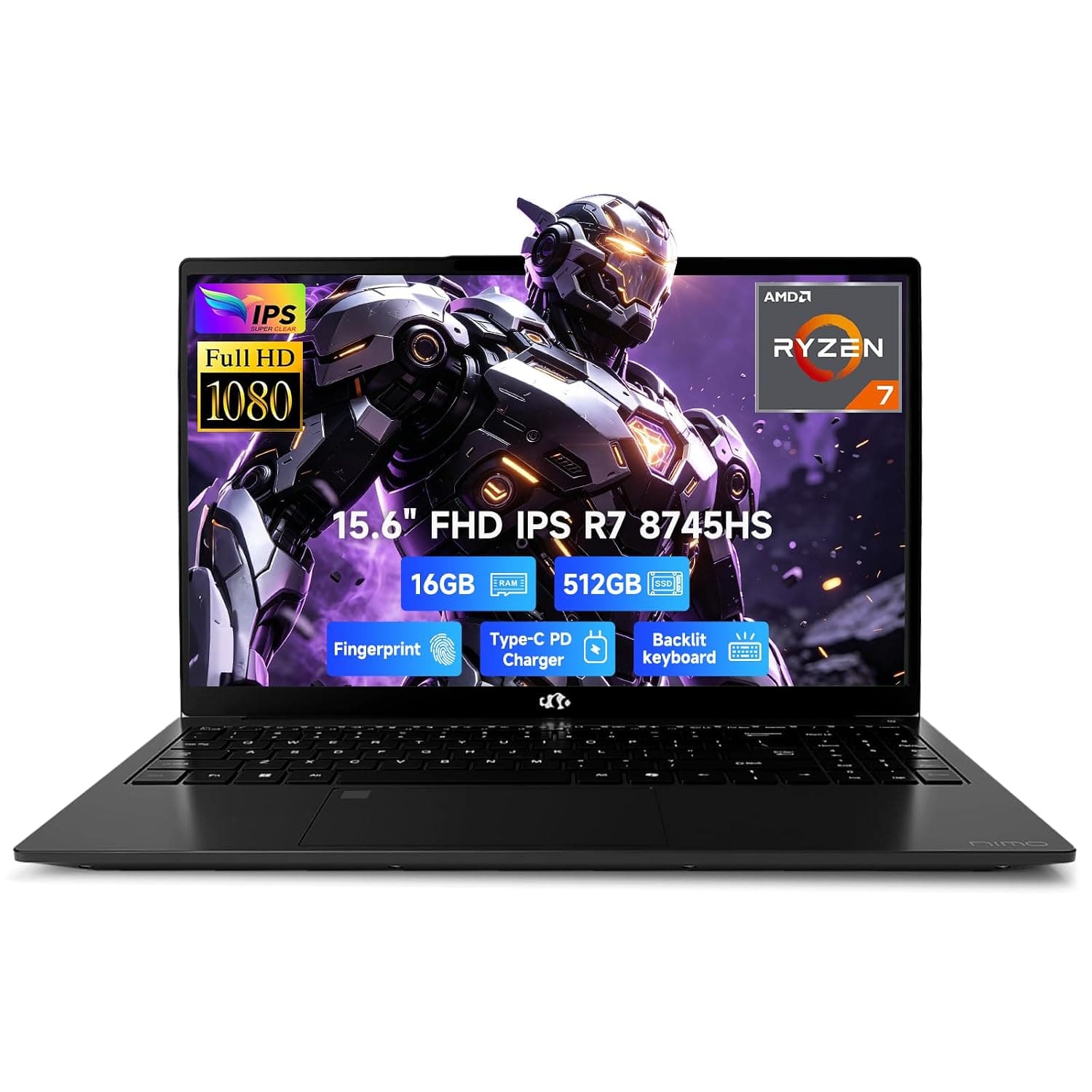 NIMO 15.6" Gaming Laptop, Ryzen 7 8745HS (8C/16T, Beats R9 7940HS) 16GB DDR5 1TB SSD, Radeon 780M Graphics, FHD IPS, Backlit KB, Fingerprint, WiFi 6E, Business Laptops for Video Editing Students