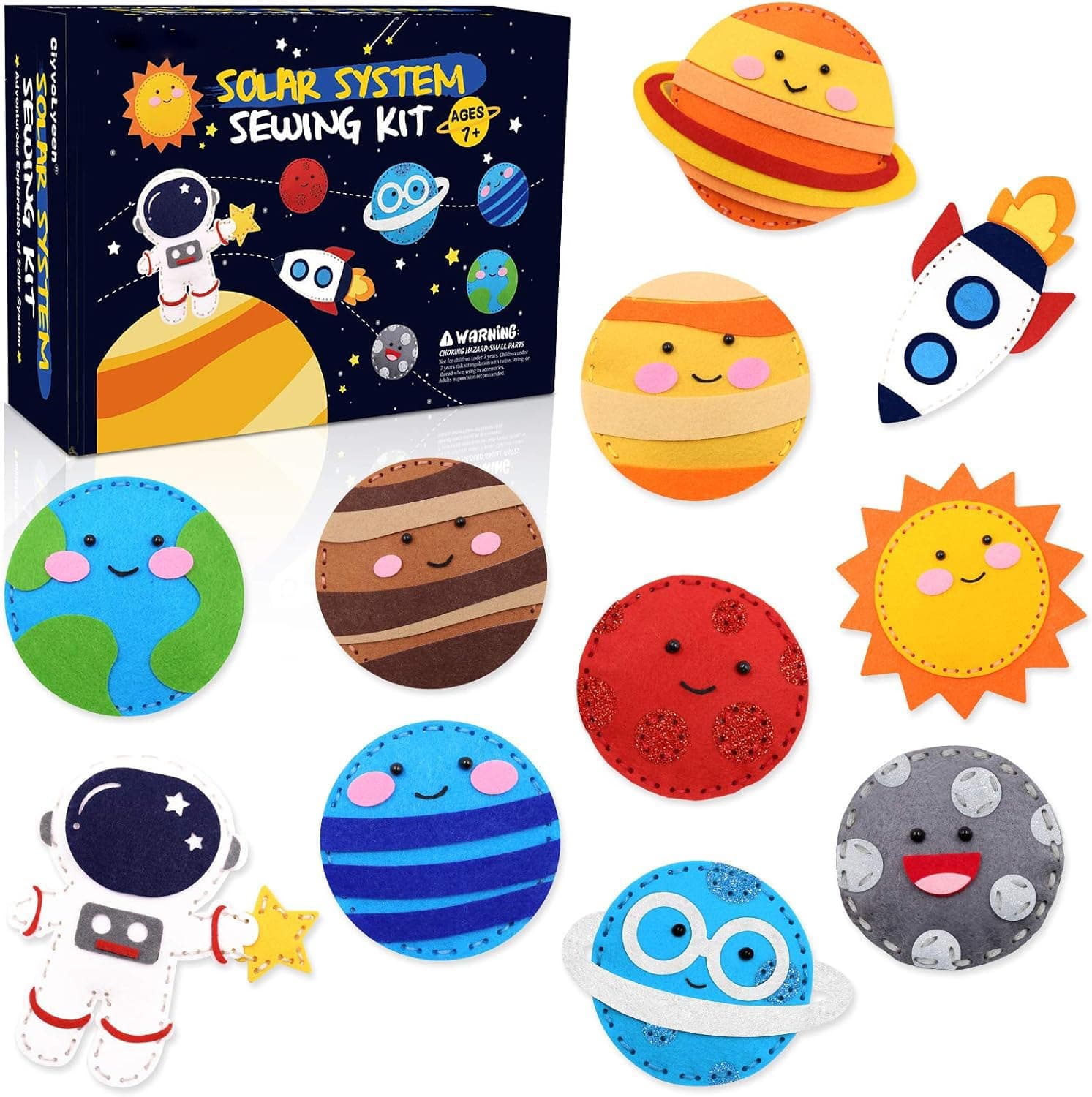 KASTWAVE Space Sewing Kit, Solar System DIY Activity Felt Craft Supplies for 7 8 9 10 11 12 Girls and Boys Educational Beginners Sewing Set of 11