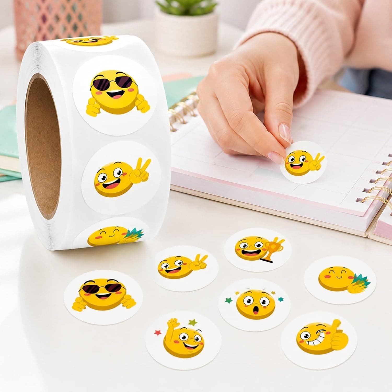 500PCS Smiley Face Reward Stickers, Positive Message Label Roll