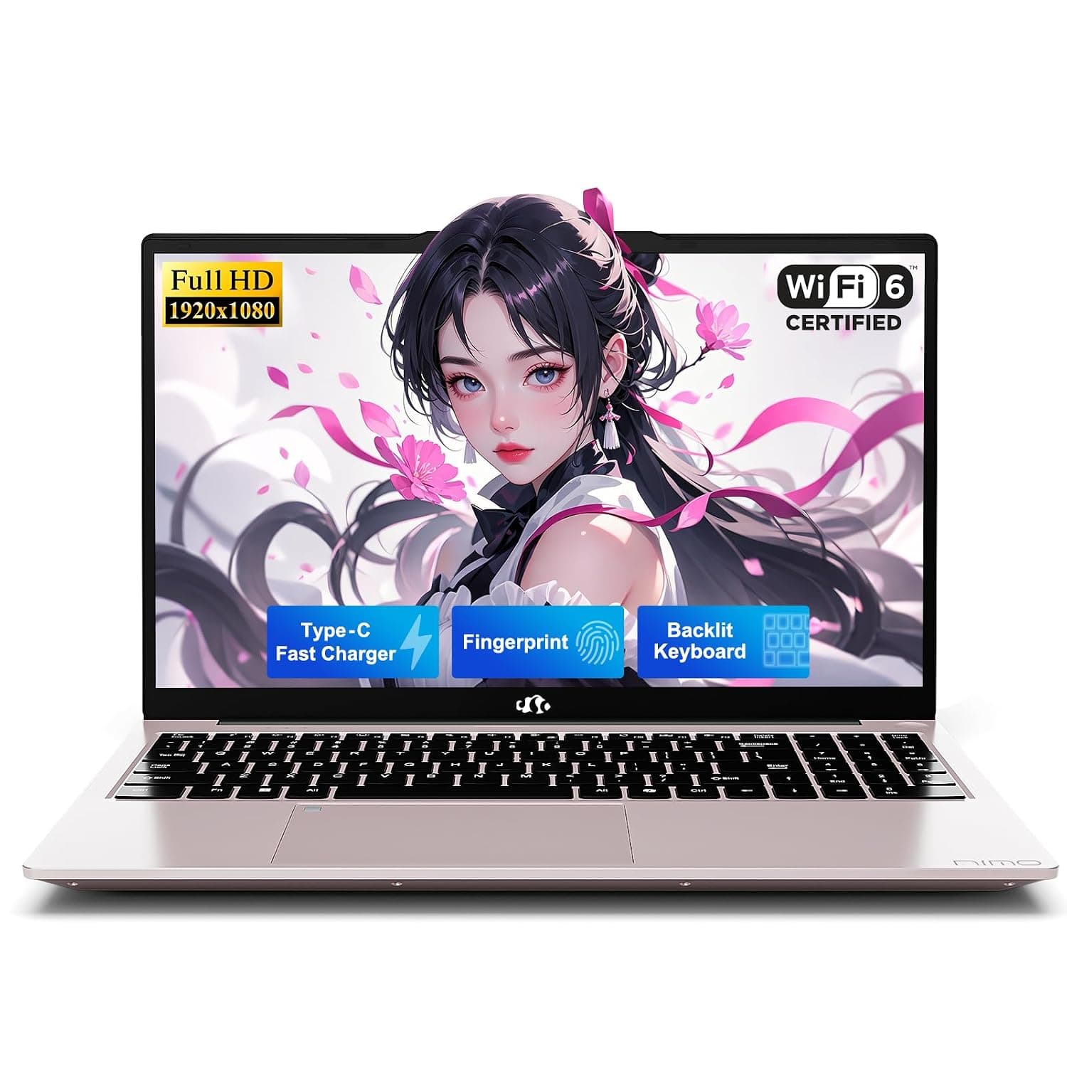 NIMO 15.6" IPS FHD-Student-Laptop, 4GB RAM 128GB SSD Intel N150(Beat to i3-10110U, 4 Cores Up to 3.6GHz) Computer with 65W Type-C, Fingerprint, Backlit Keyboard, Wi-Fi 6, BT5.2, 2 Years Warranty