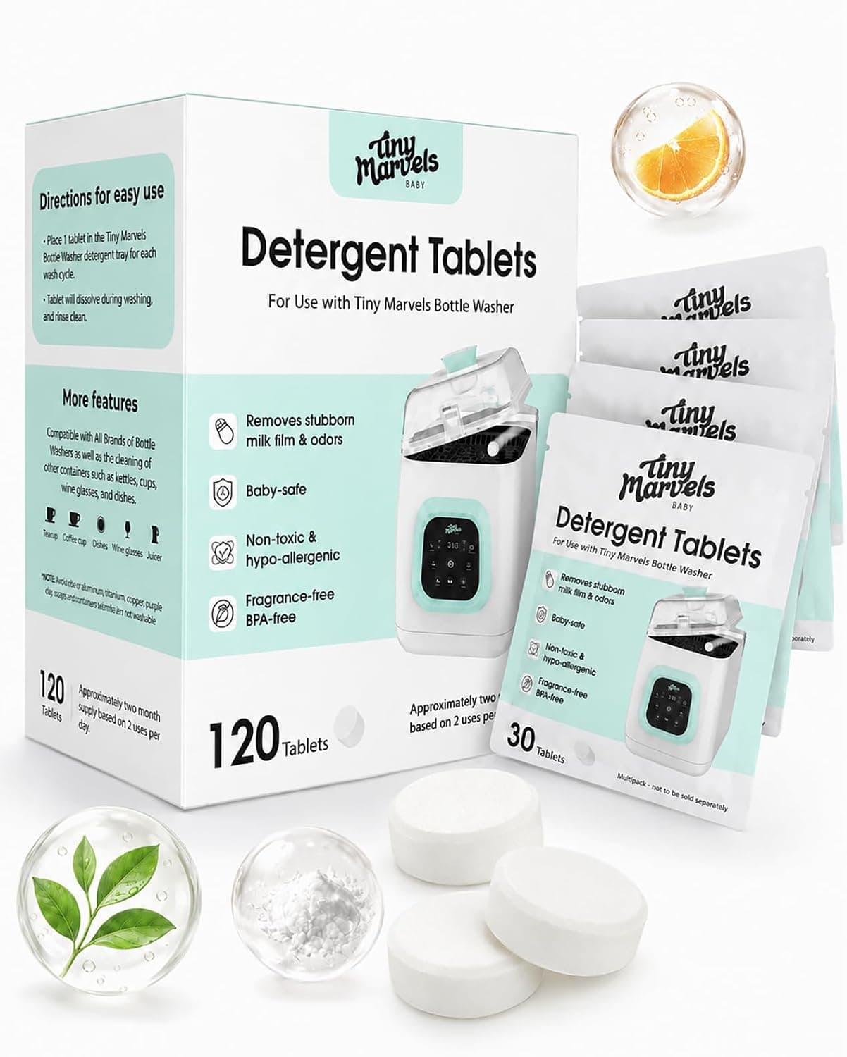 120PCS Bottle Washer Tablets Compatible with Baby Brezza, Momcozy ,Grownsy & All Brands, Detergent Tablets for Bottle Washers, Detergent Cleaning Tablets for Baby Bottles, Deep Cleans Milk Residue