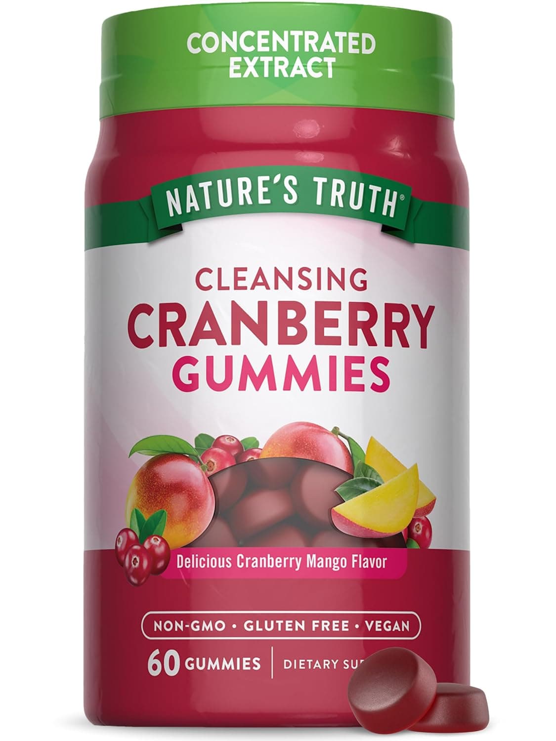 Cranberry Gummies | 60 Count | Vegan, Non-GMO & Gluten Free Supplement | Supports Urinary Tract Health | Cranberry Mango Flavor | by Natures Truth | Vegan, Non-GMO & Gluten Free Supplement | Cranberry Mango Flavor