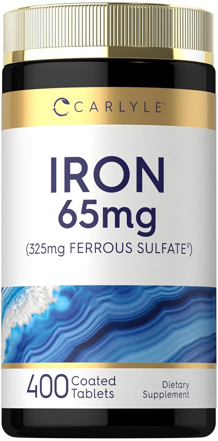 Carlyle Iron Ferrous Sulfate 65 mg | 400 Tablets | Non-GMO, Gluten Free, and Vegetarian Supplement | High Potency |