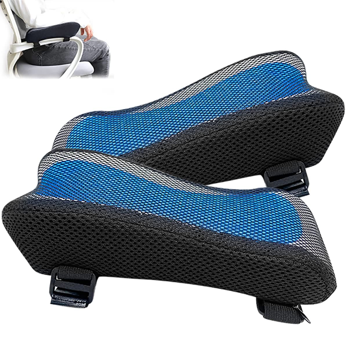 Armrest Pad Memory Foam Elbow Pillow Ergonomic Arm Rest Cover Pillow Comfy Forearm Support Cushion Pads with Cooling Gel Breathable Mesh Cover for Universal Office Gaming Chair(2 PCS)