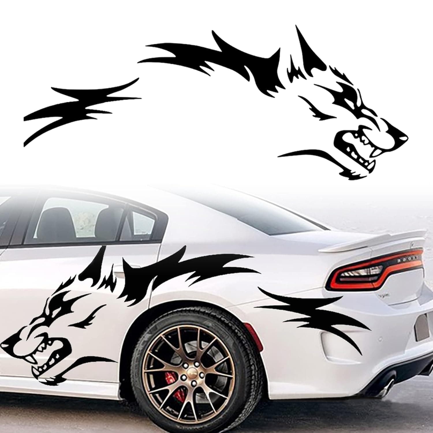1 Set Running Wolf Graphics Car Body Sticker Self-Adhesive Wolf Decal Racing Sports Car Side Door Sticker Scratch Hidden Car Exterior Decoration Accessories 51.18'' x 19.68'', Black