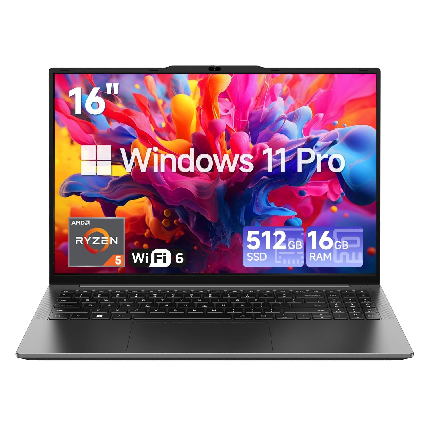 CHUWI Gaming Laptop 16'', AMD Ryzen 5 (Beat i7-1355U), 16GB RAM 512GB SSD, Windows 11 Pro Laptop with Office, IPS 2K Display, Backlit Keyboard, 74.1Wh, WiFi 6, BT 5.2, 4K HDMI