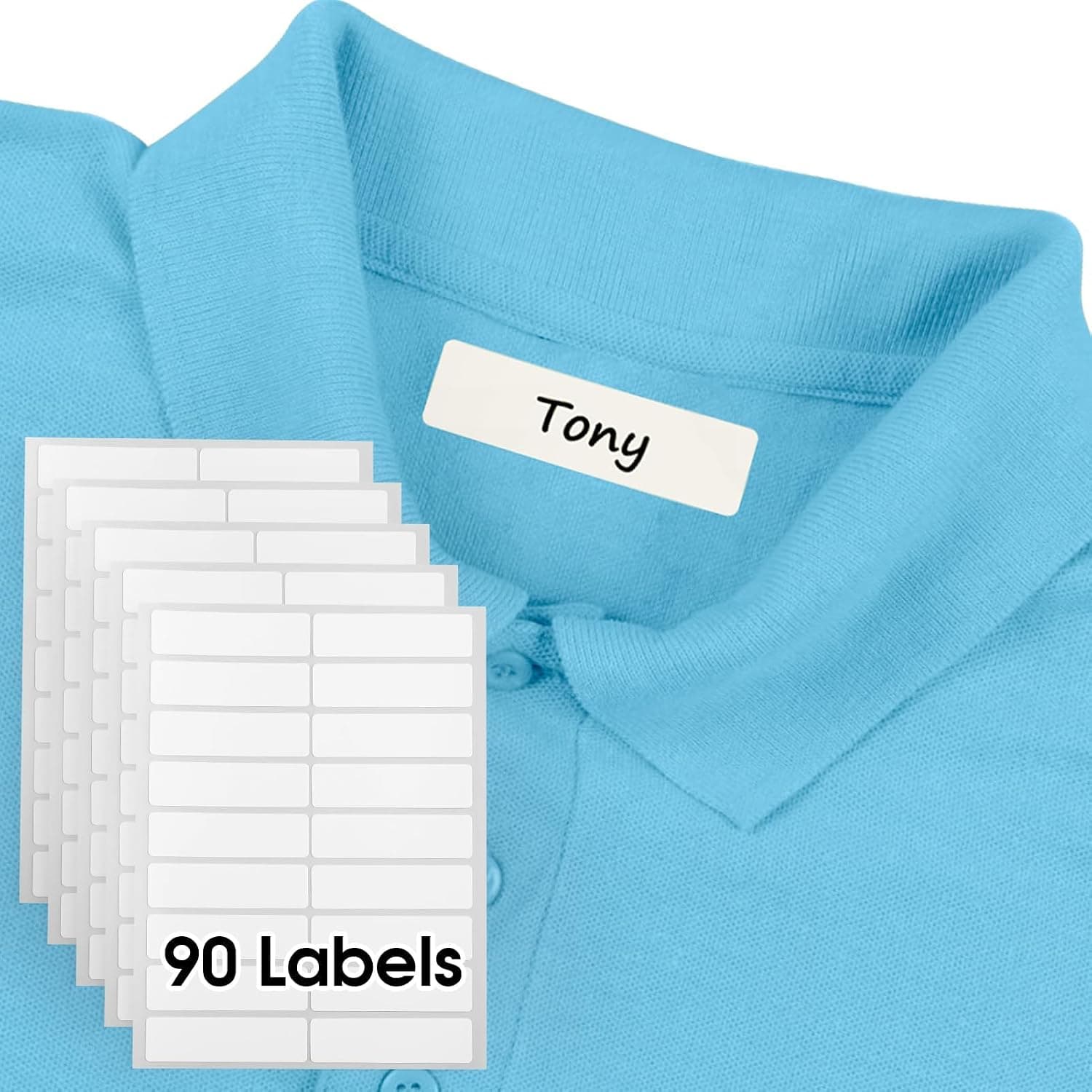 90 Pcs Kids No-Iron Clothing Labels, 0.5x1.75 Inch Self-Stick Fabric Tags, Washer Friendly and Dryer-Safe, Write-On Waterproof Name Labels for School Daycare Nursing Care