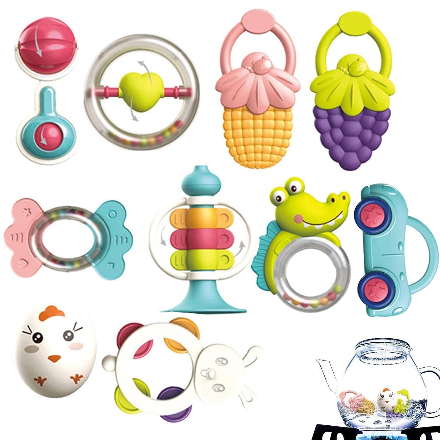 Toddler Rattle Toy,Rabbit Rattle Teething Toys for Babies - Baby Rattles Teether Rattles Toys Grab Shaker And Spin Rattle Baby Chew Toys for 0-6 Month Newborn Infant Baby