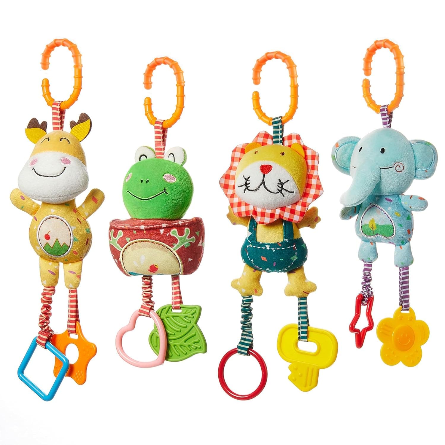 TUMAMA KIDS Baby Toys for 0, 3, 6, 9, 12 Months Baby Rattles with Teethers Soft Plush Early Development Stroller Car Toys for Infant, Newborn Birthday Gifts, 4 Pack