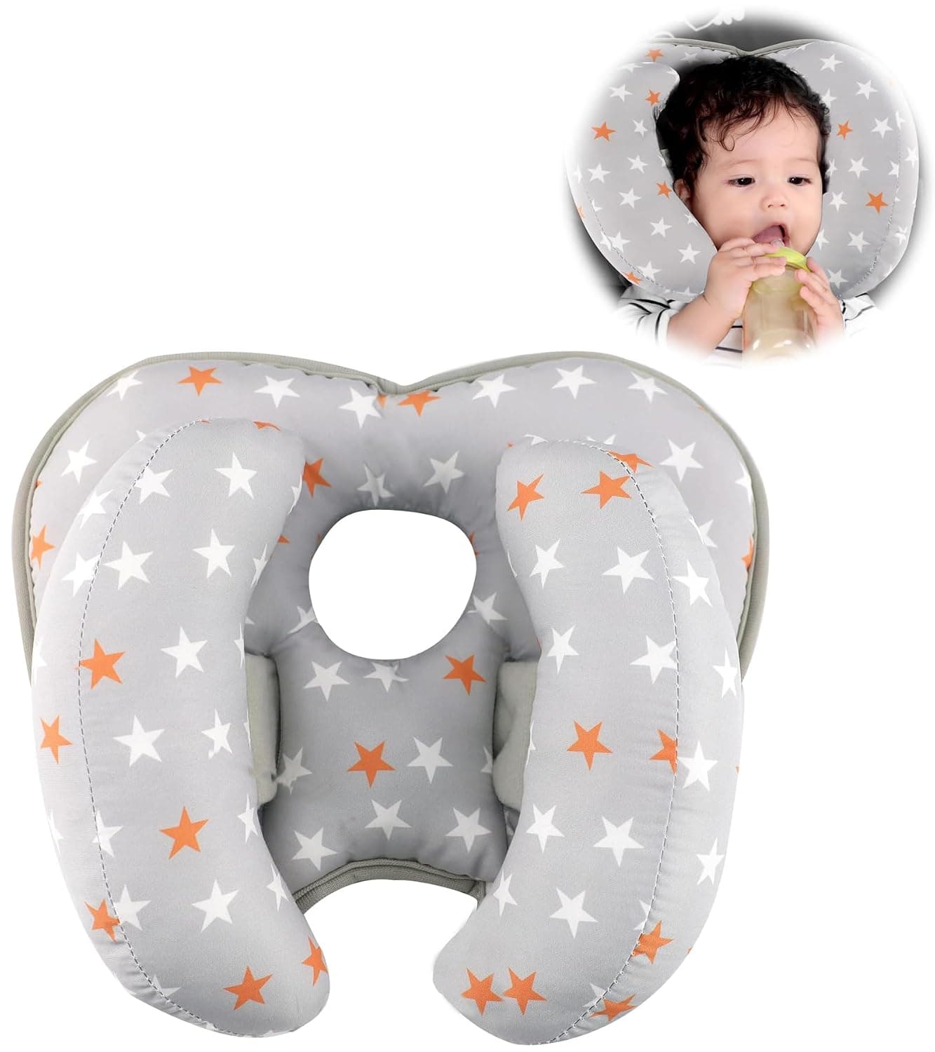 Azonee 1Pcs Baby Head Neck Support Pillow, 2 in 1 Banana Neck Pillow for Baby, Stroller Baby Travel Pillow for Newborn, Boy Girl, Adjustable Head Pillow for Kids Toddler, Orange Pentagram