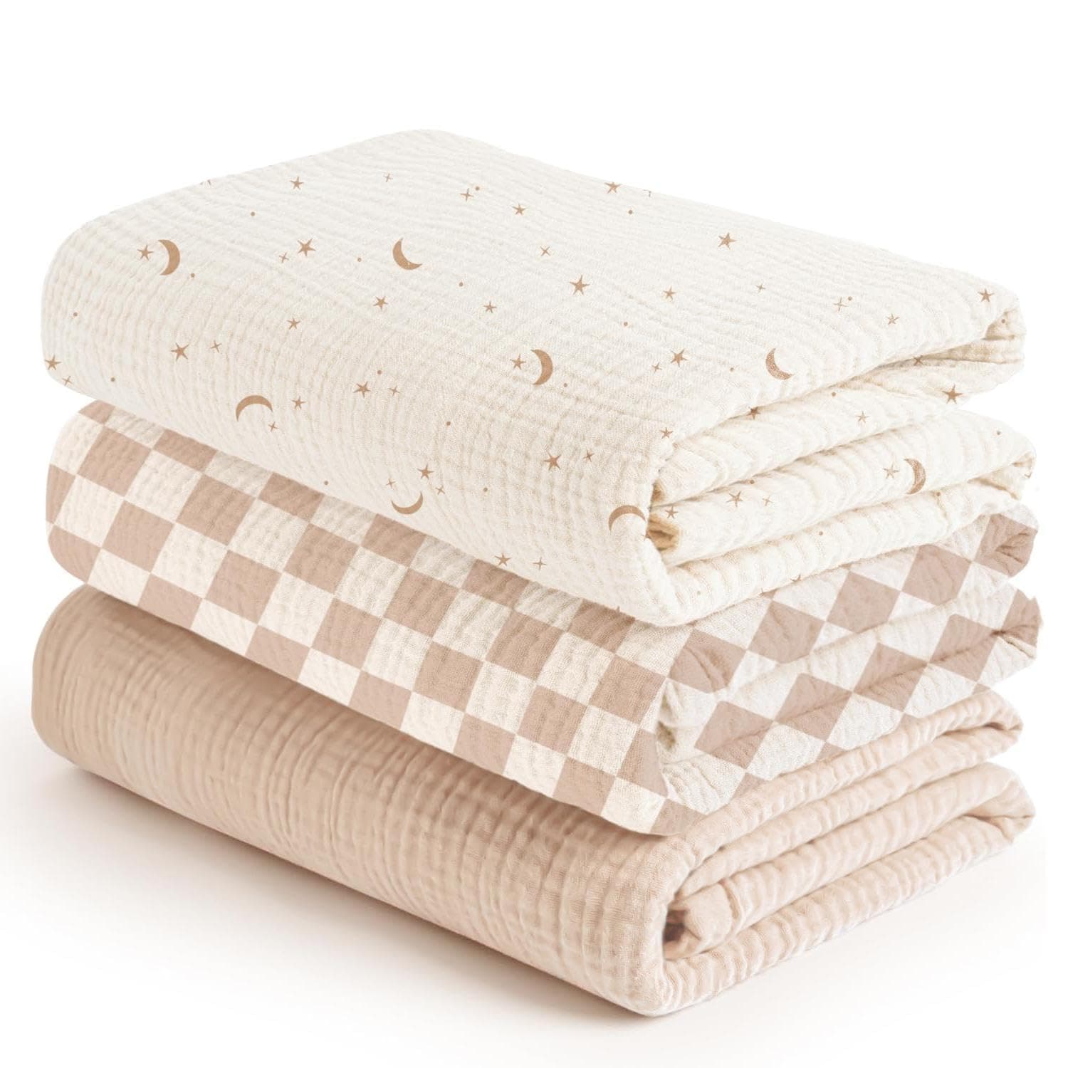3 Pack Baby Muslin Swaddle Blankets, Breathable Soft Newborn Receiving Blanket, Large Essentials Infant Shower Items for Newborn Girls & Boys, Soft Breathable Muslin Baby Swaddles