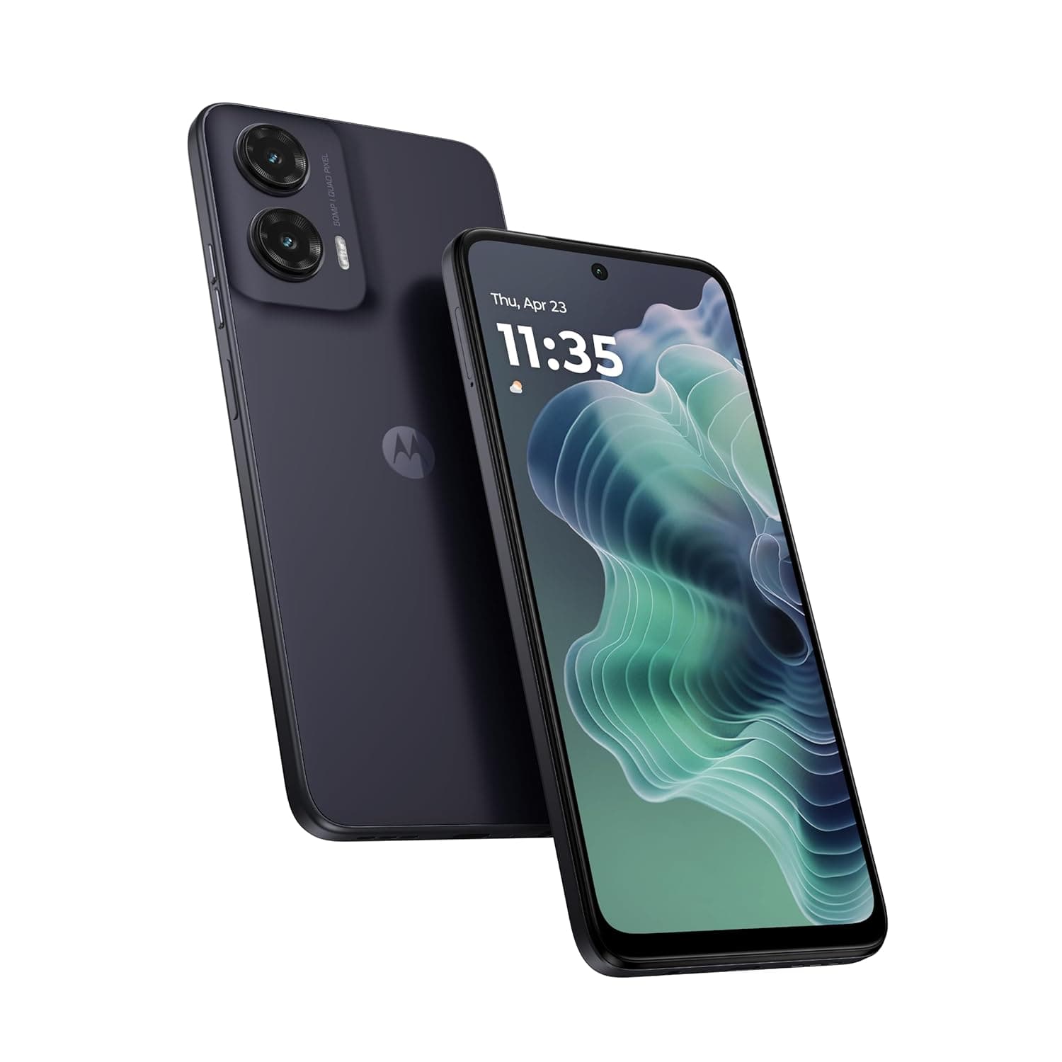 جوال موتورولا G35 شبكة الجيل الخامس 5G، ذاكرة رام 8+12GB وشريحة pSIM وeSIM وذاكرة روم 128 GB ومعالج يونيسوك T760 وشاشة FHD+ مقاس 6.7 بوصة ومعدل تحديث 120Hz ونظام تشغيل اندرويد 14، مع زجاجة مياه، أسود