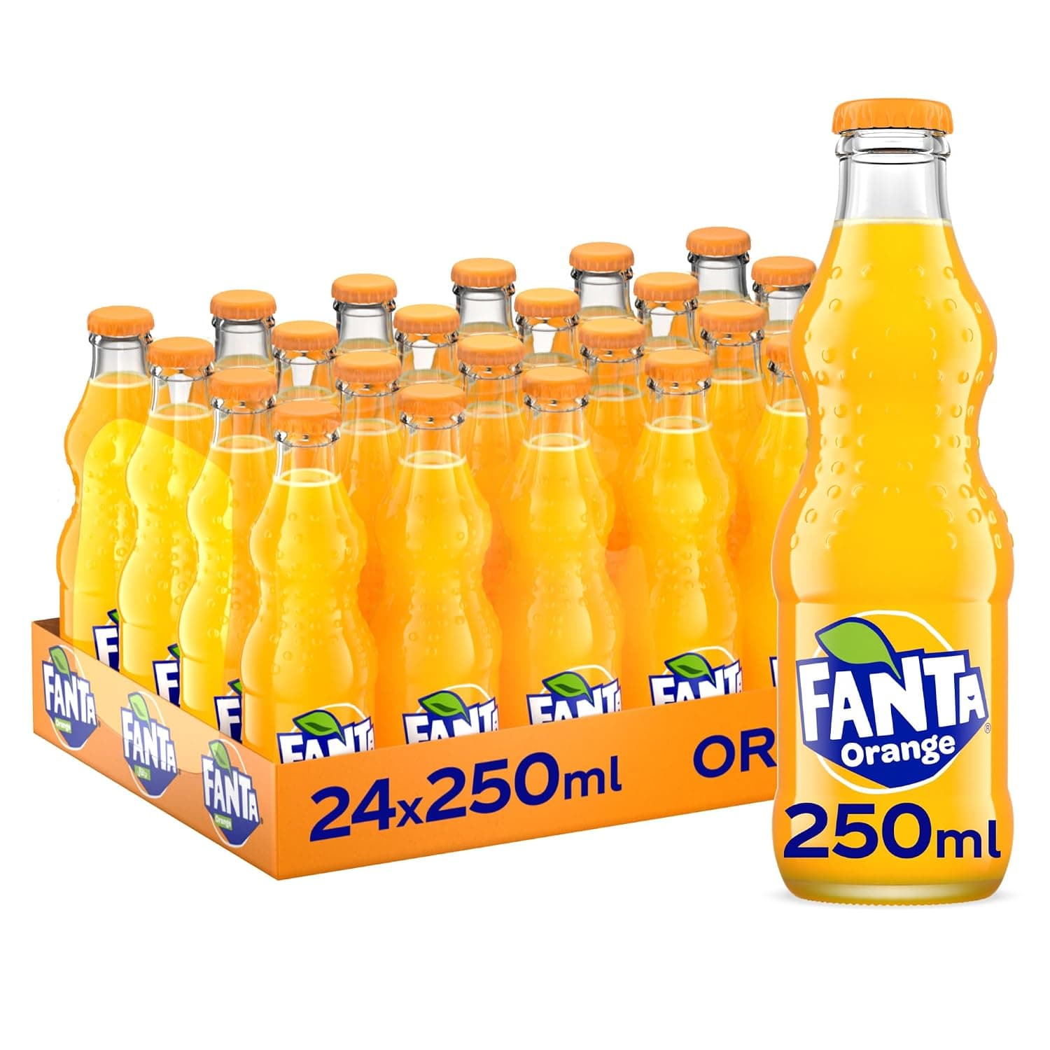 Fanta Orange Carbonated Soft Drink, Glass Bottles, 24 x 250 ml